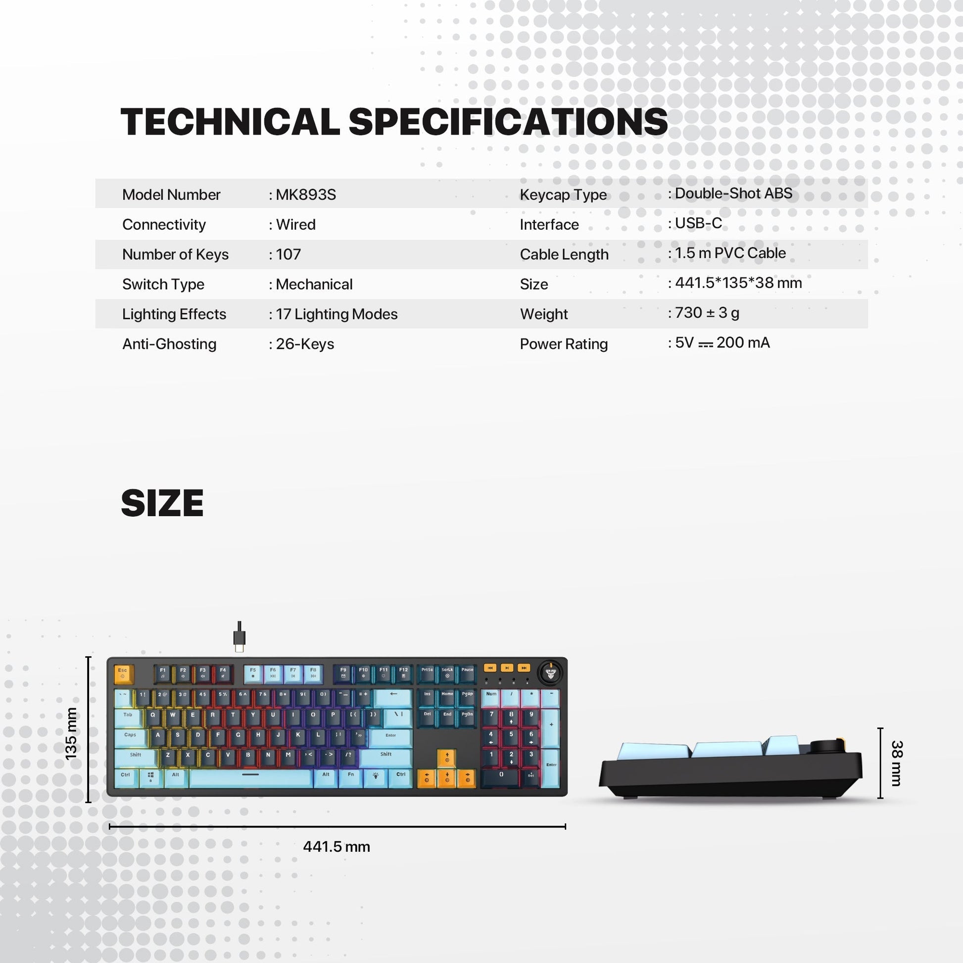 FANTECH ATOM107S MK893S MECHANICAL GAMING KEYBOARD MIZU EDITION NAVY BLUE