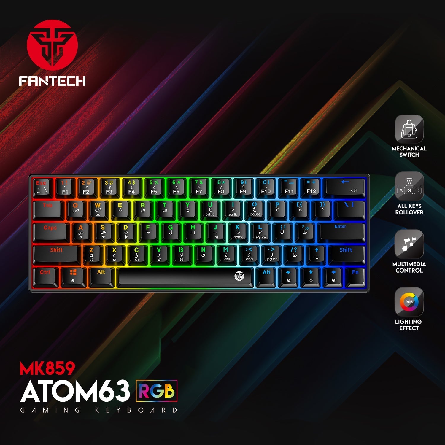 Fantech Atom63 MK859 Mechanical Gaming Keyboard Arabic/English Keyboard
