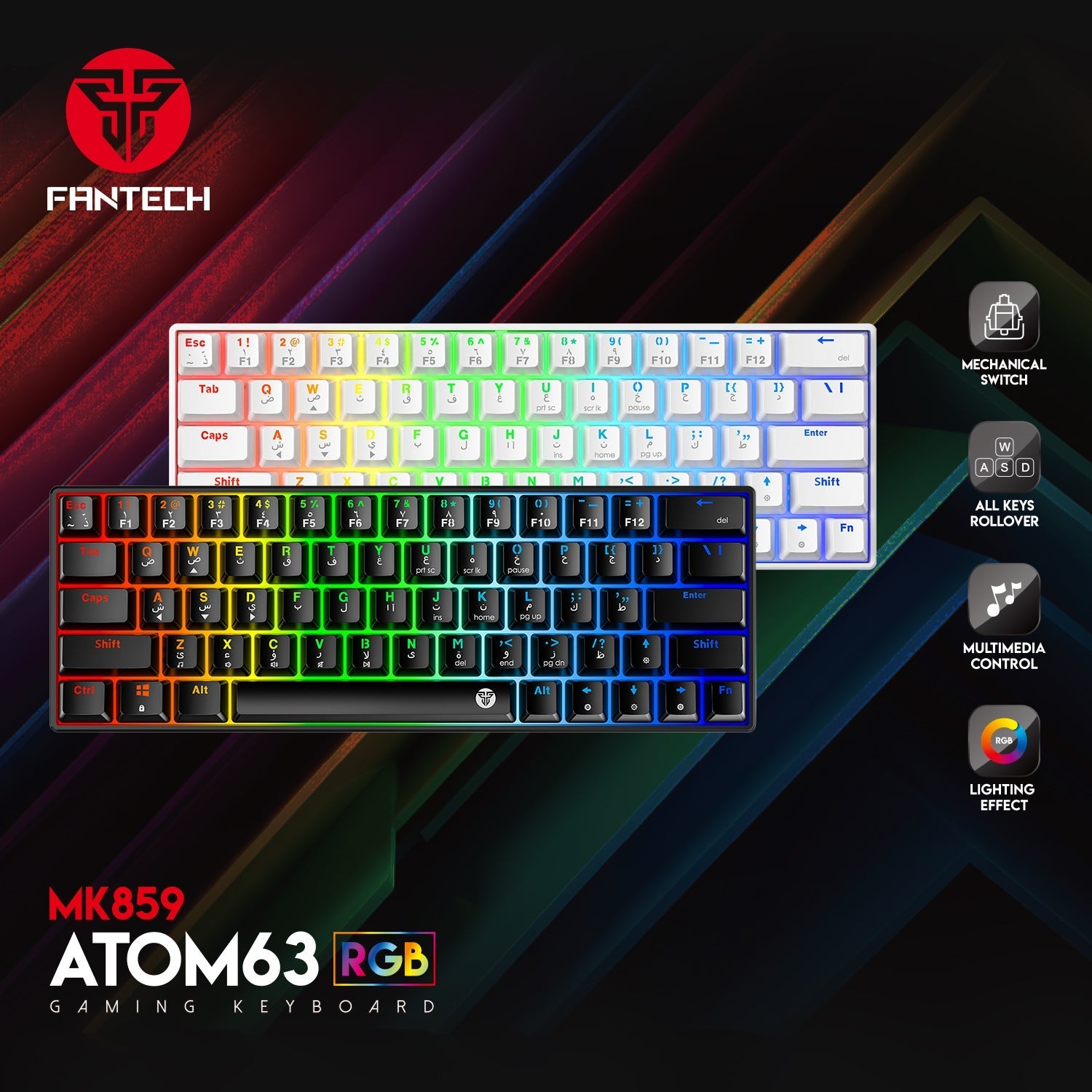 Fantech Atom63 MK859 Mechanical Gaming Keyboard Arabic/English Keyboard