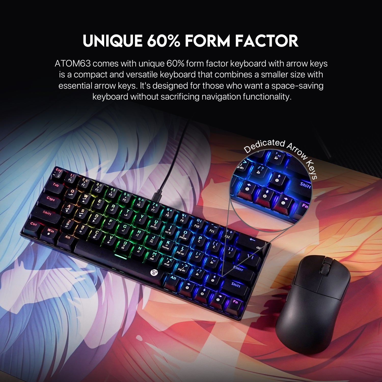 Fantech Atom63 MK859 Mechanical Gaming Keyboard Arabic/English Keyboard