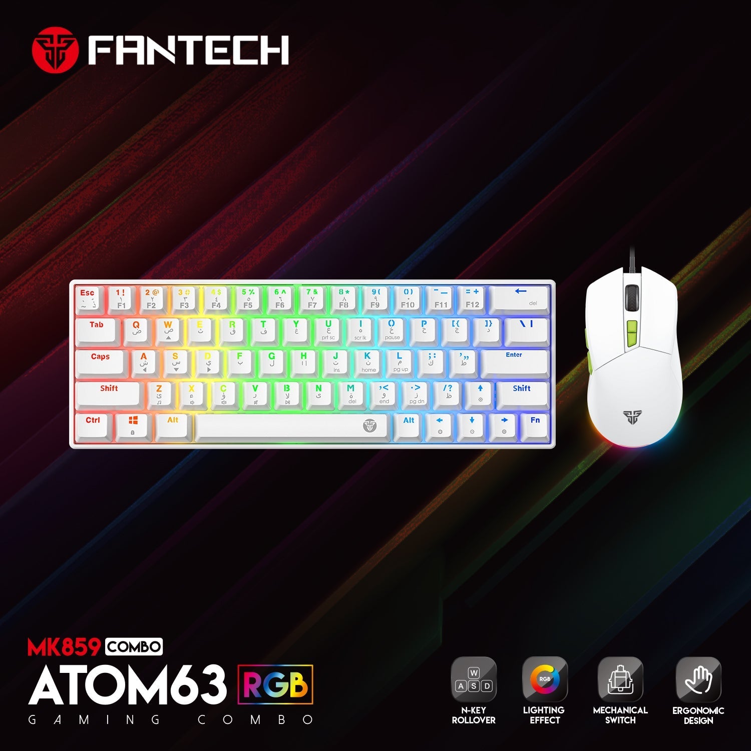Fantech Atom63 MK859c Mechanical Gaming Keyboard & Mouse Arabic/English Bundle