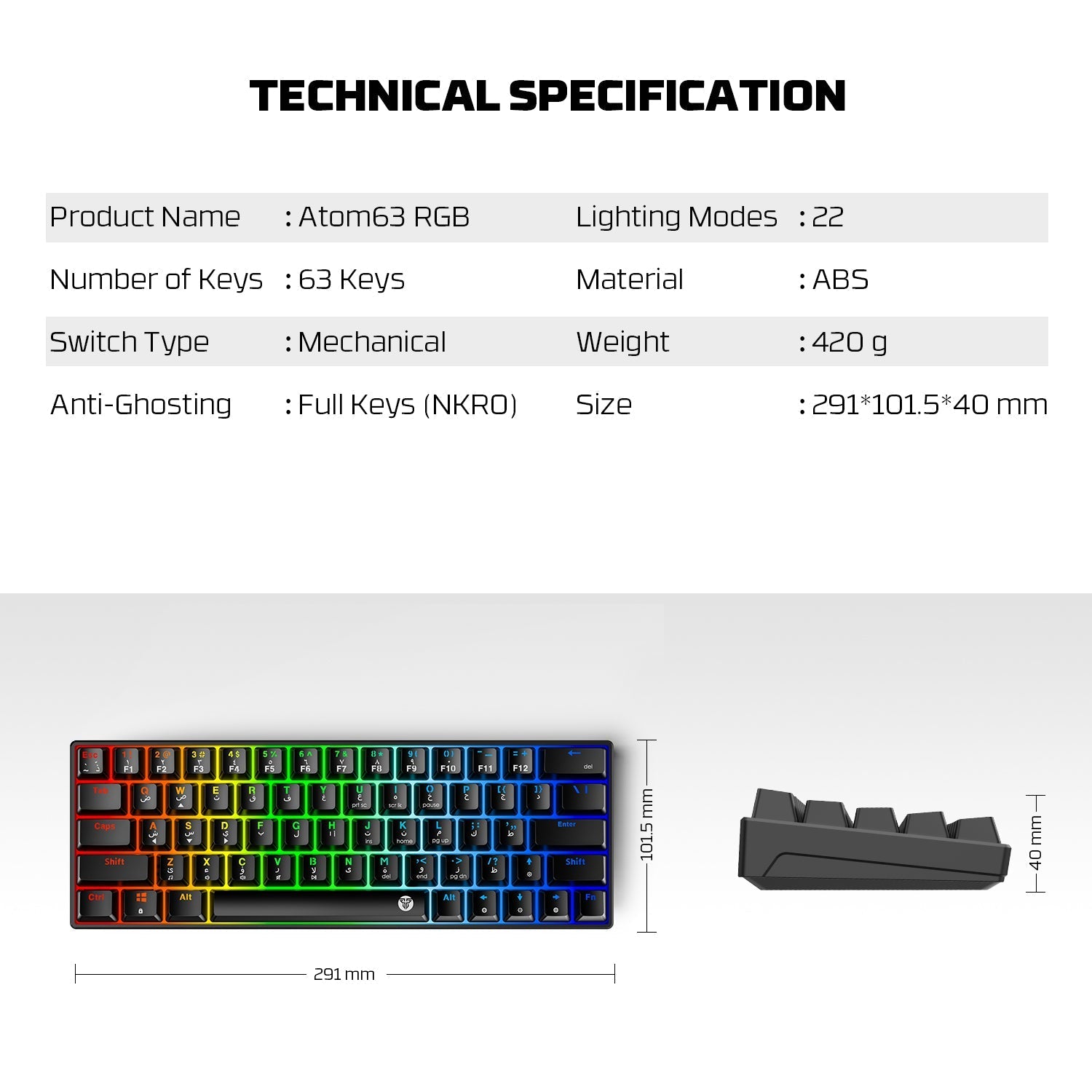 Fantech Atom63 MK859c Mechanical Gaming Keyboard & Mouse Arabic/English Bundle
