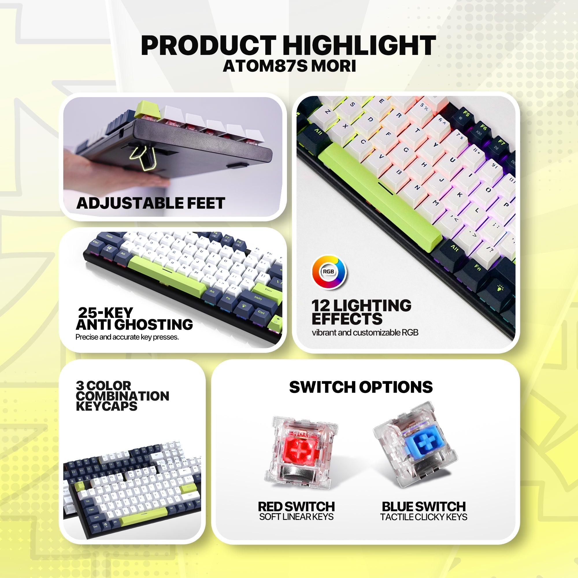 FANTECH ATOM87S MK877S MECHANICAL GAMING KEYBOARD MORI EDITION WHITE Keyboard
