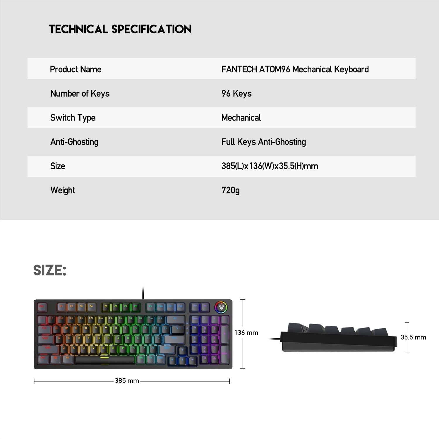 Fantech Atom96 MK890 Mechanical Gaming Keyboard Keyboard 25 JOD