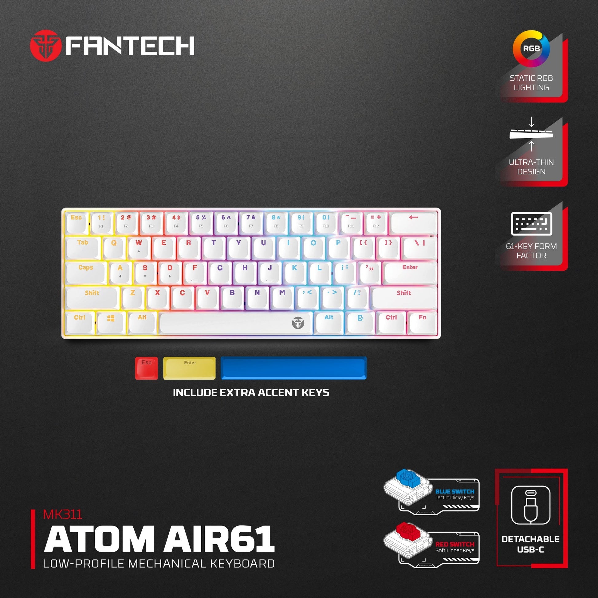 FANTECH ATOMAIR61 MK311 MECHANICAL KEYBOARD LOW PROFILE WHITE Keyboard