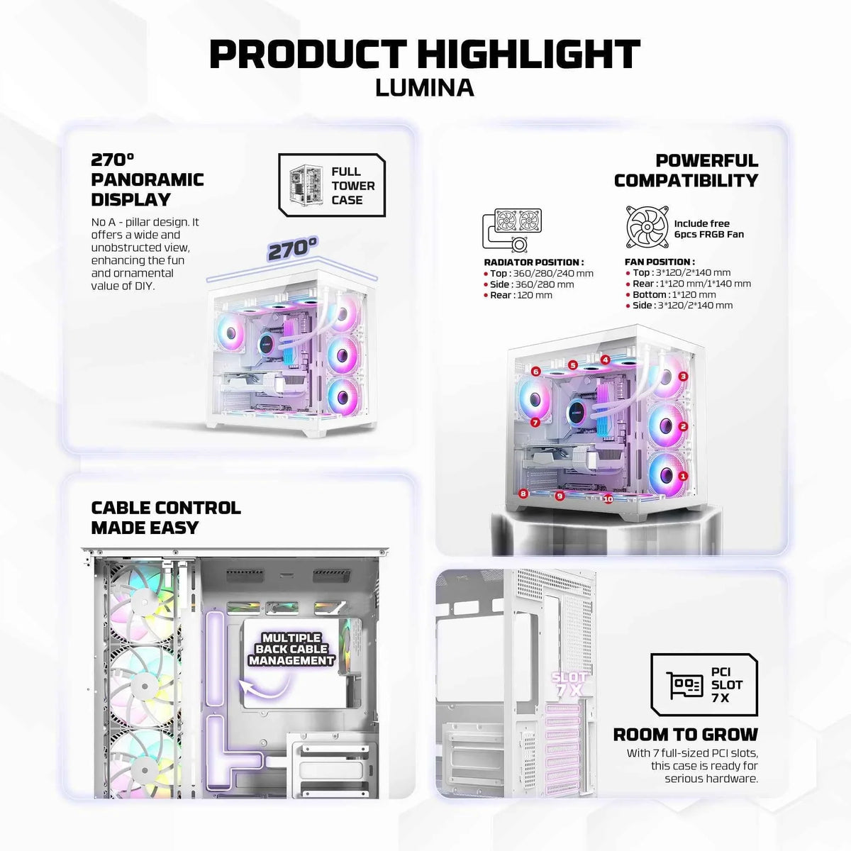 Fantech cg85 lumina mid tower gaming case - white - case