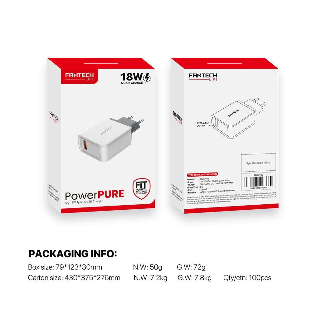 FANTECH CWQ103 PowerPure USB Charger 18W Cables & Chargers