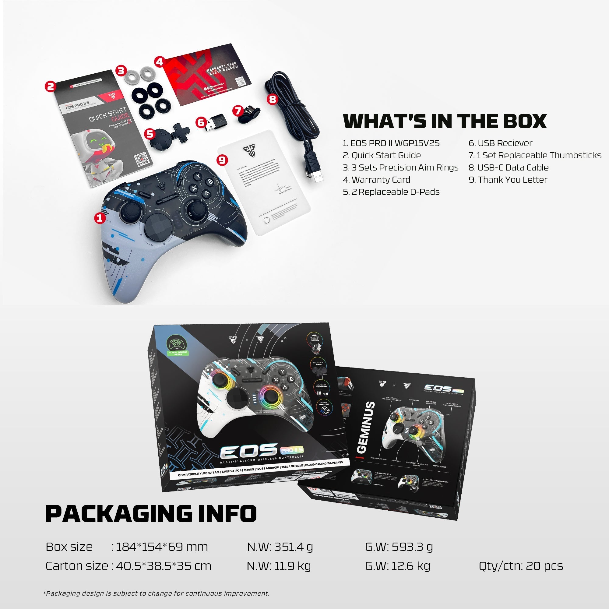 FANTECH EOS PRO II WGP15 V2 WIRELESS GAMEPAD GEMINUS BLACK Console