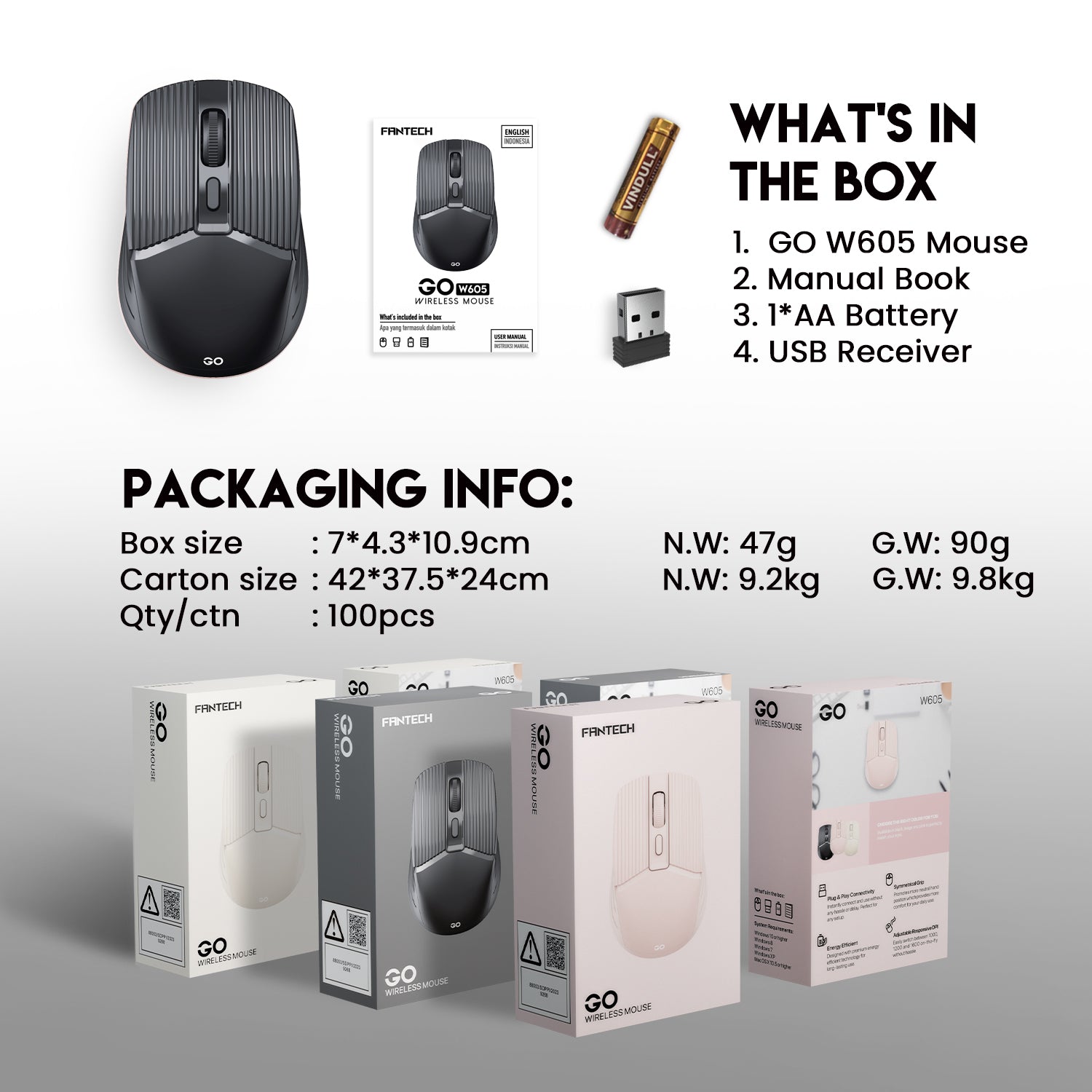 Fantech GO W605 Wireless Office Mouse Mouse