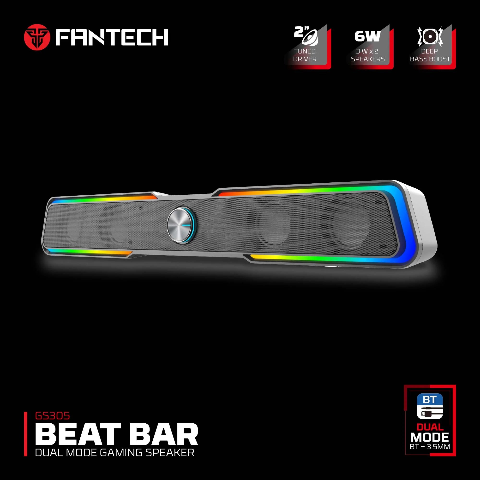 Fantech gs305 bluetooth 5.3 soundbar dual mode rgb lighting gaming speaker