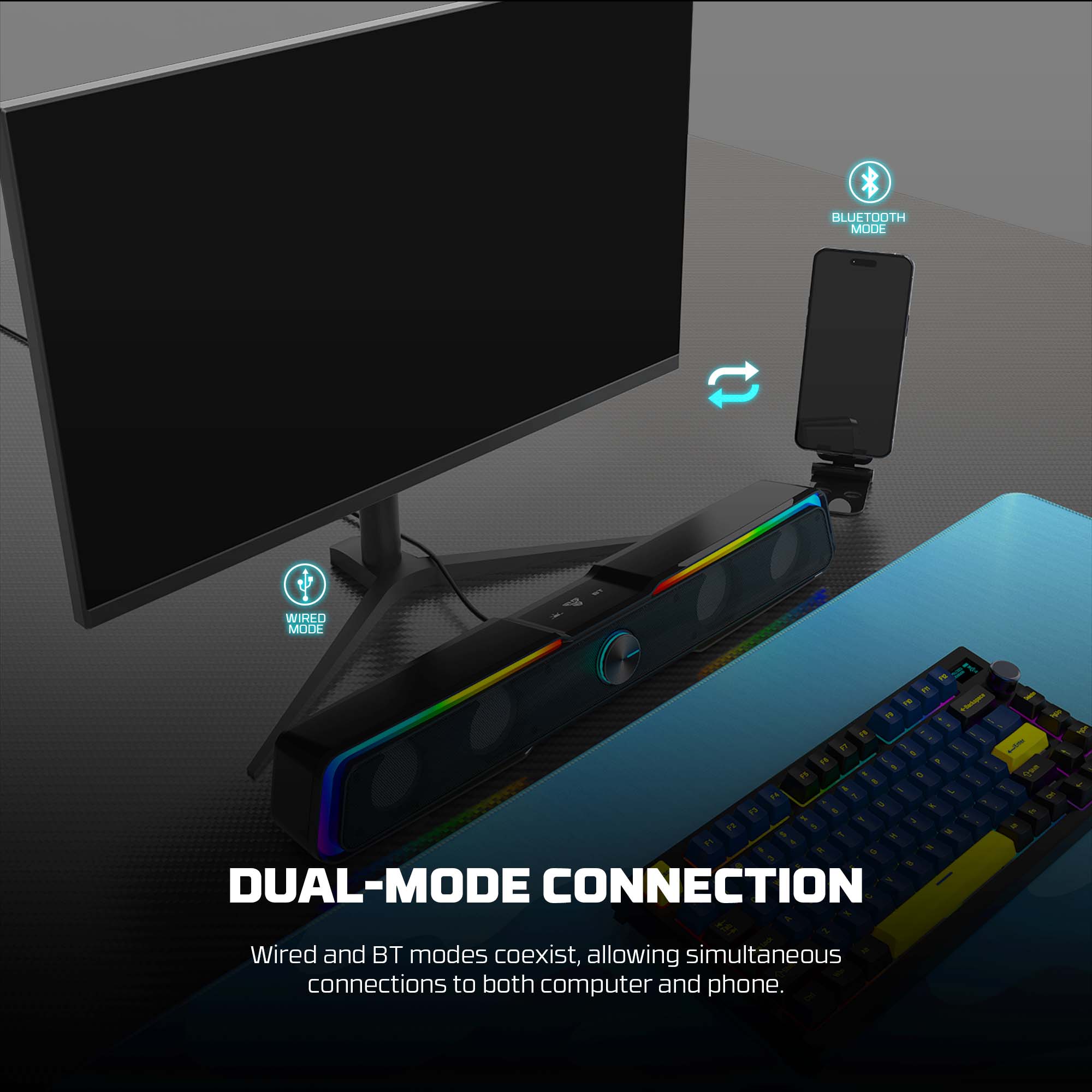 Fantech GS305 Bluetooth 5.3 Soundbar Dual mode RGB Lighting Gaming Speaker Audio