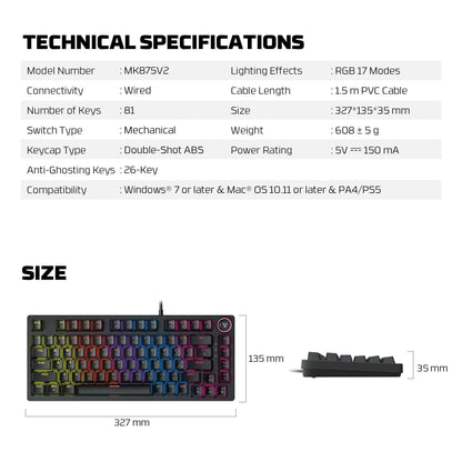 Fantech hero mk875v2 gaming keyboard rgb (ps5 - ps4 - pc) - keyboard