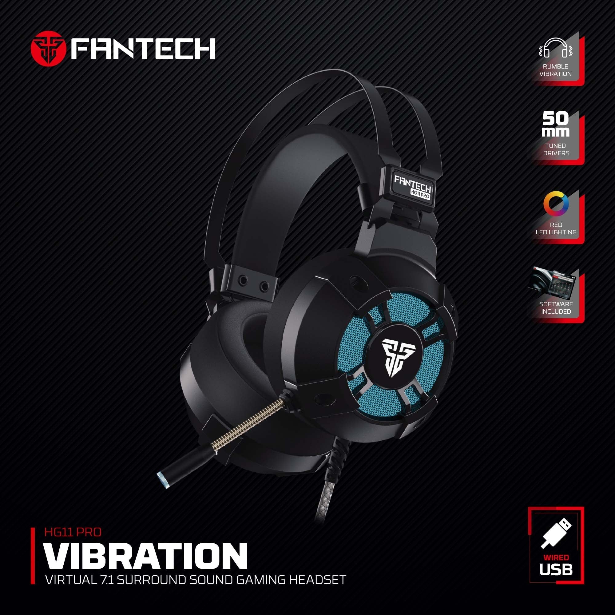 Fantech hg11 pro captain 7.1 vibrate gaming headset