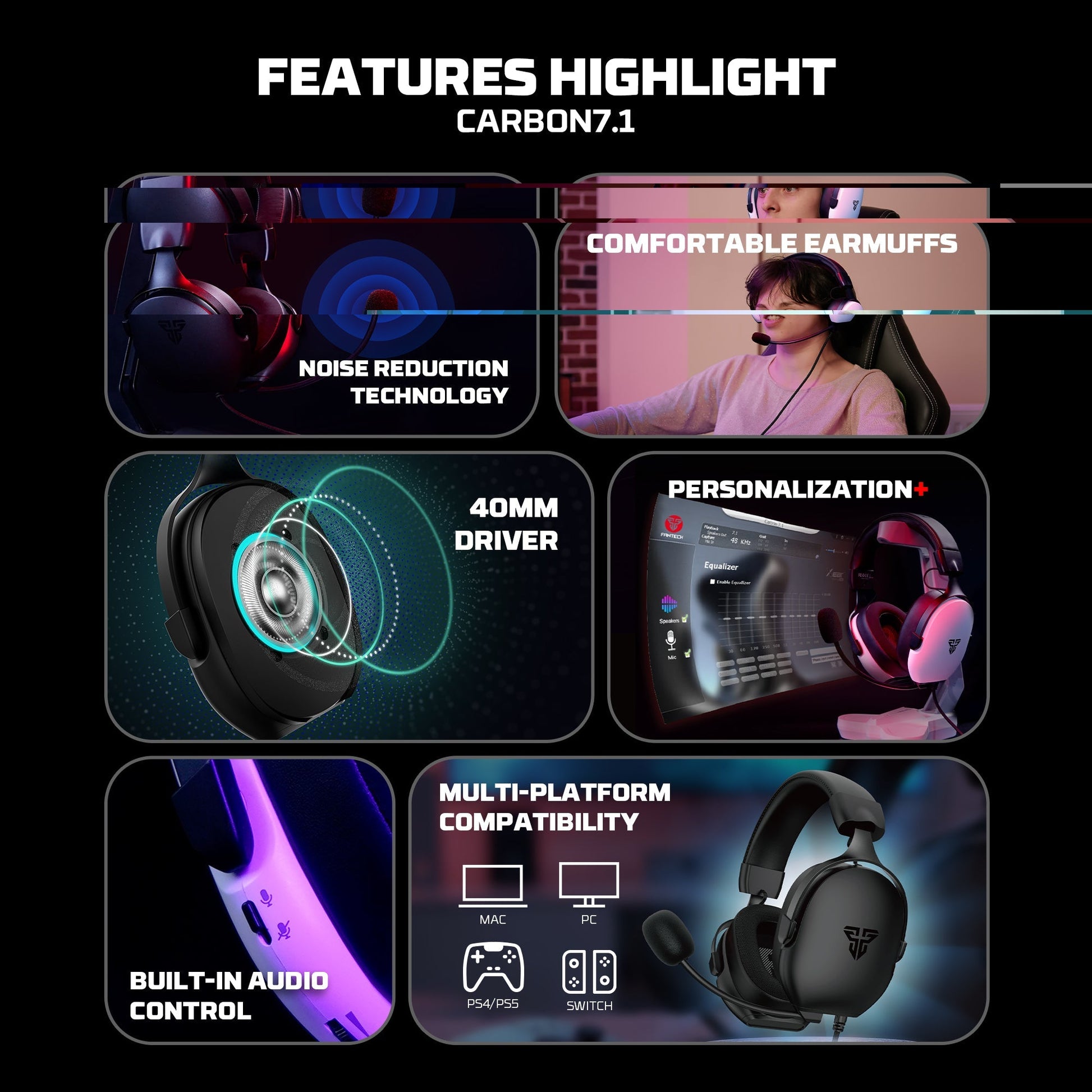 FANTECH HG30 CARBON 7.1 Surround Sound Gaming Headset White Headset 7.1