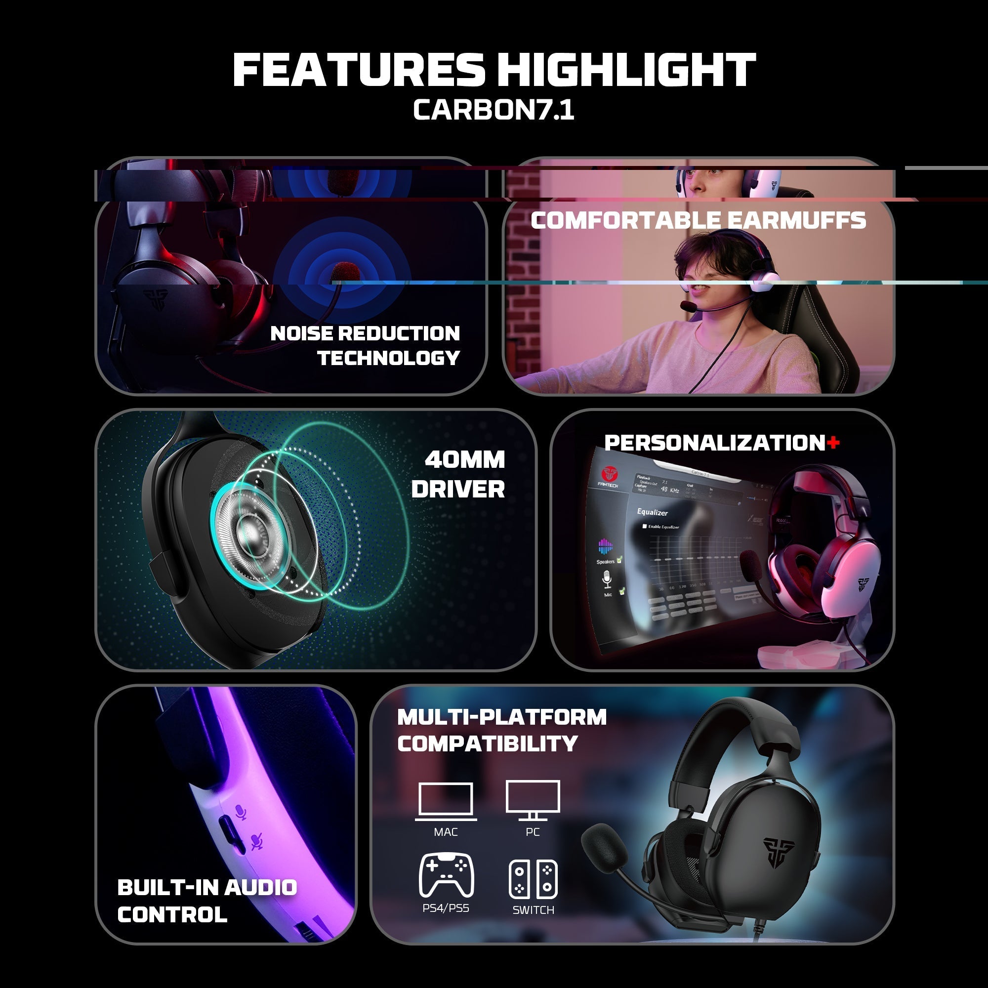 FANTECH HG30 CARBON 7.1 Surround Sound Gaming Headset White Headset 7.1