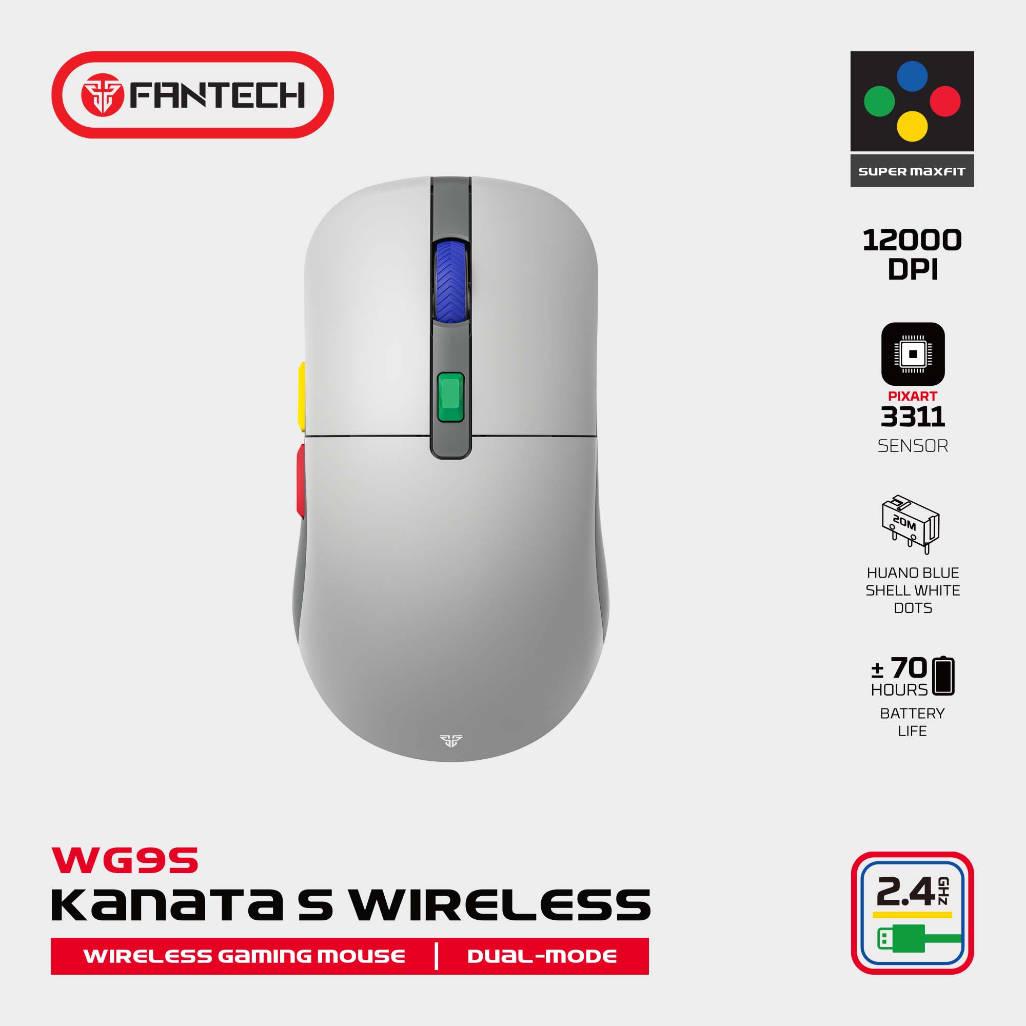 FANTECH KANATA S WG9S SUPER MAXFIT WIRELESS GAMING MOUSE Dual Mode Connection