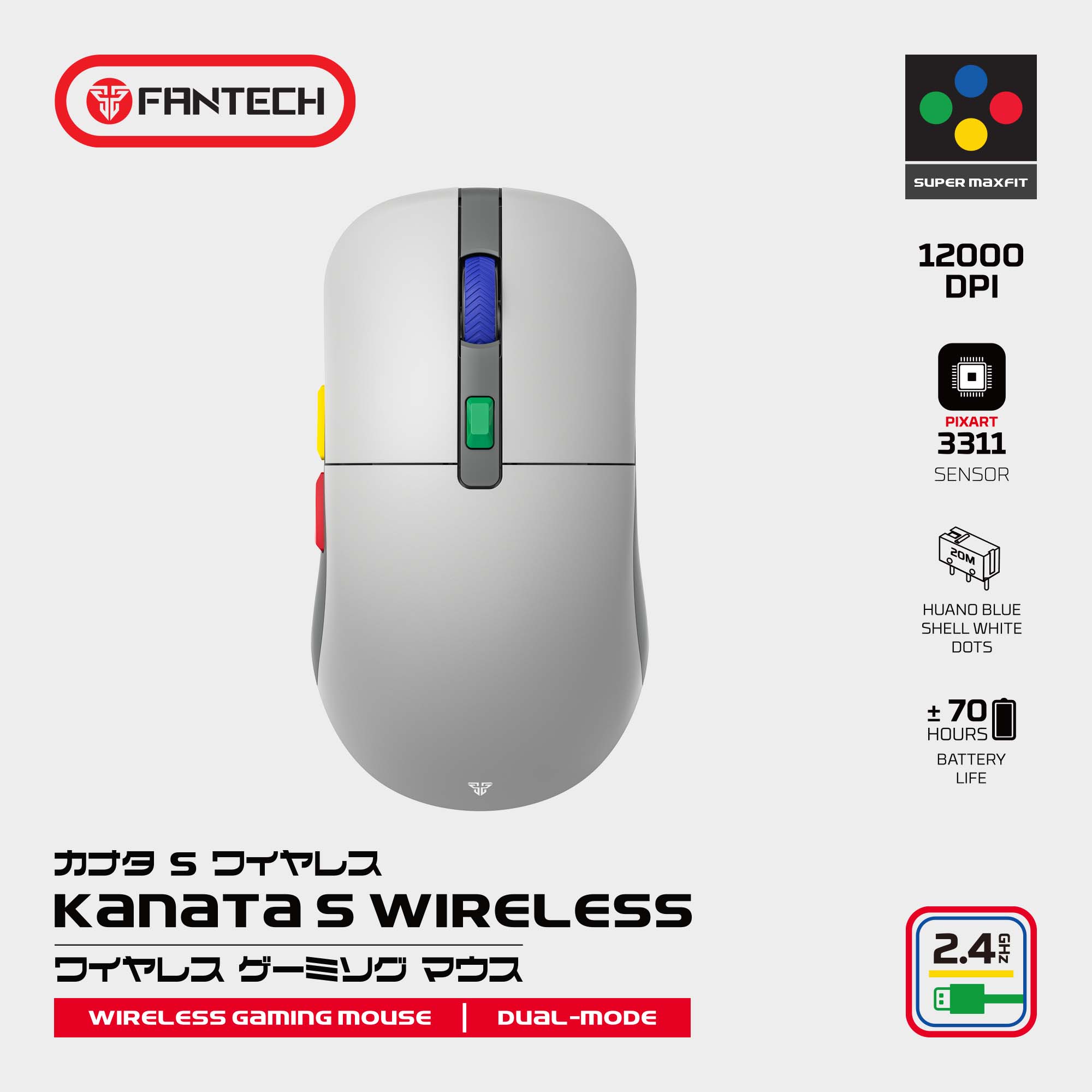 FANTECH KANATA S WG9S SUPER MAXFIT WIRELESS GAMING MOUSE Dual Mode Connection