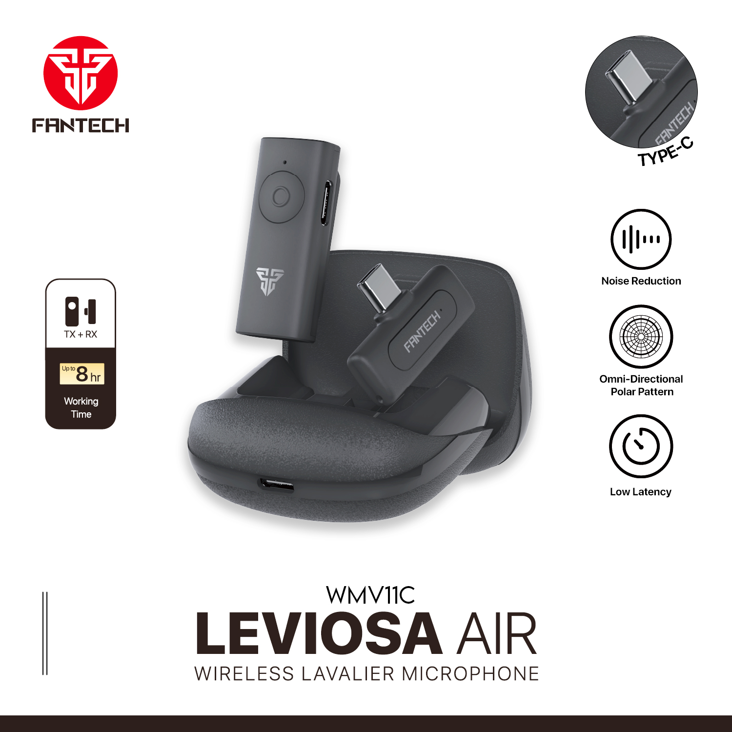Fantech LEVIOSA AIR WMV11C Microphone Wireless Lavalier Type C New Arrivals