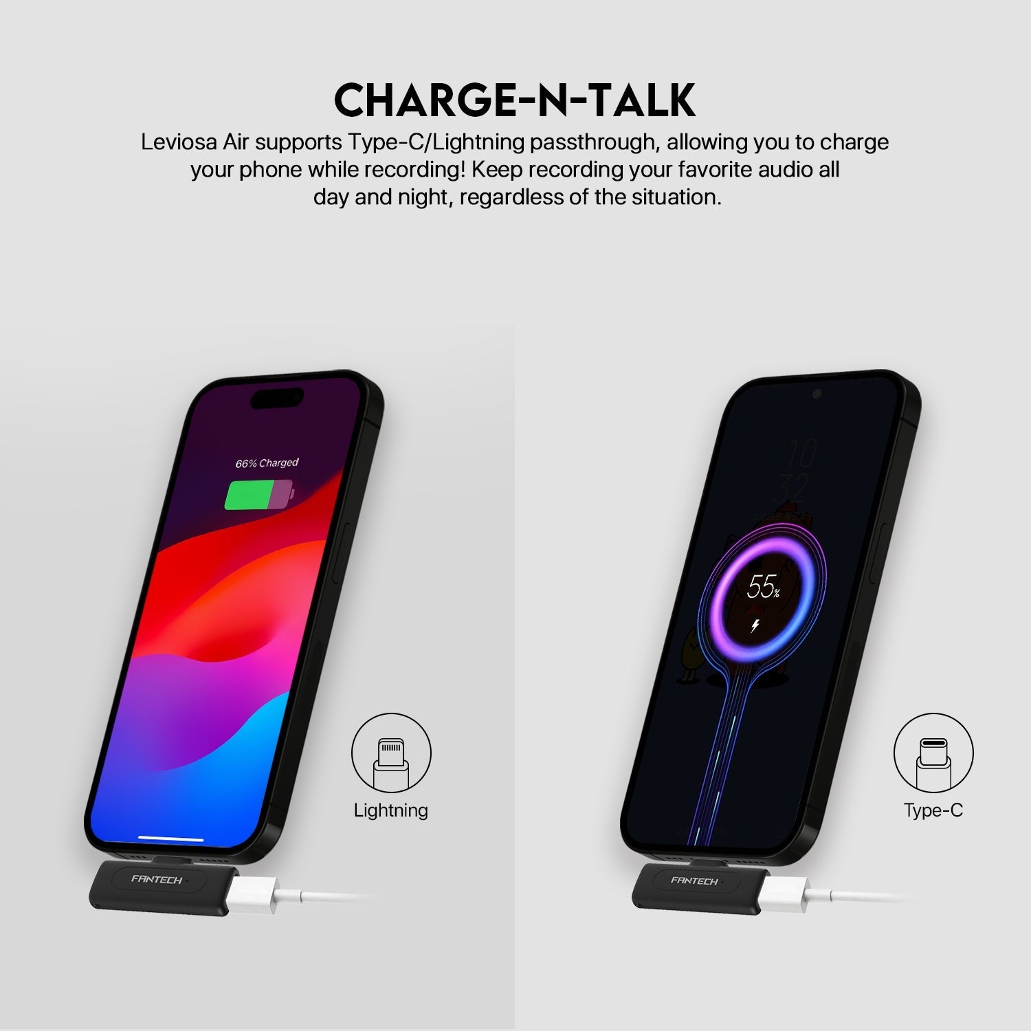 Fantech LEVIOSA AIR WMV21L Lightning Dual Mic Lightning Wireless Microphone New