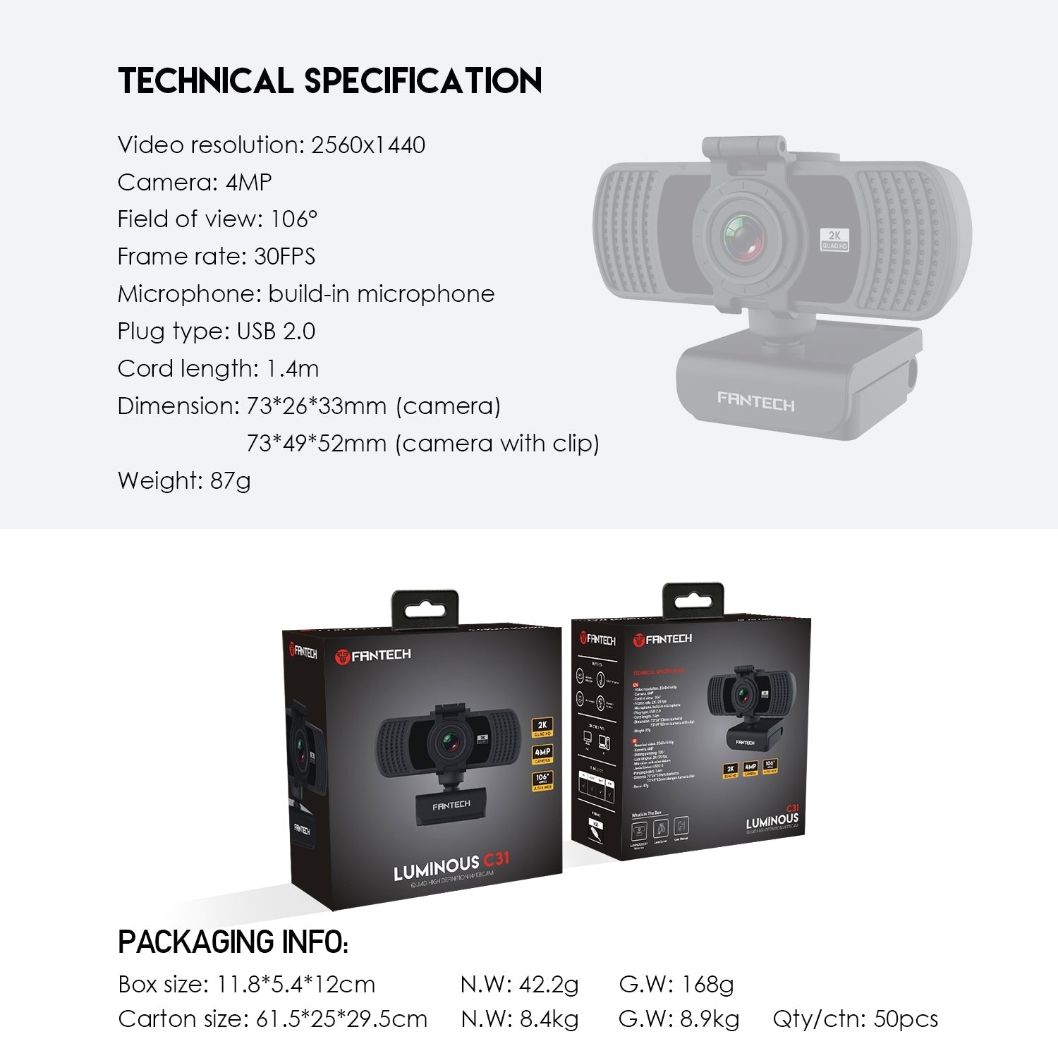 Fantech LUMINOUS C31 QHD 2K Webcam