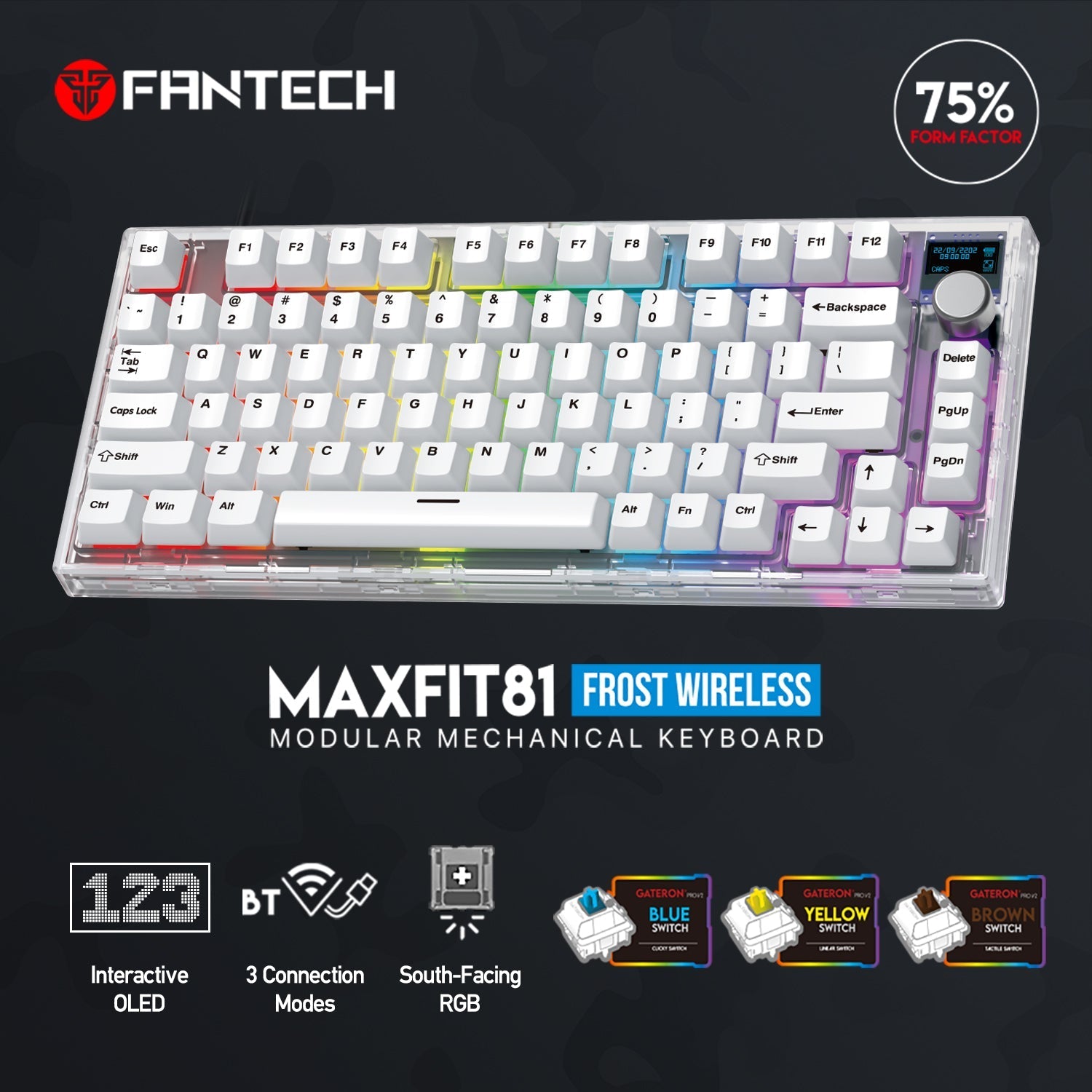 Fantech Maxfit81 MK910 PBT Frost Wireless Modular Mechanical Gaming Keyboard