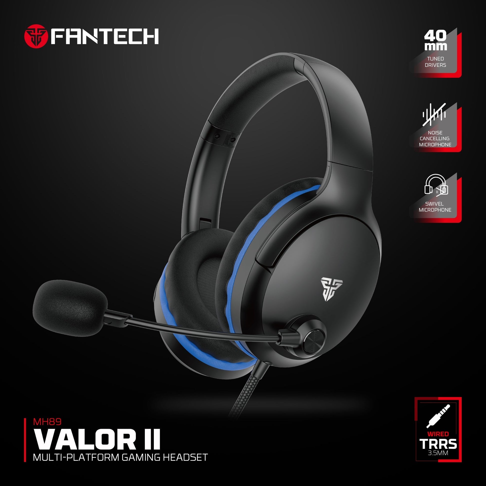 FANTECH MH89 VALOR II Multi Platform Gaming Headset Black Headset 3.5