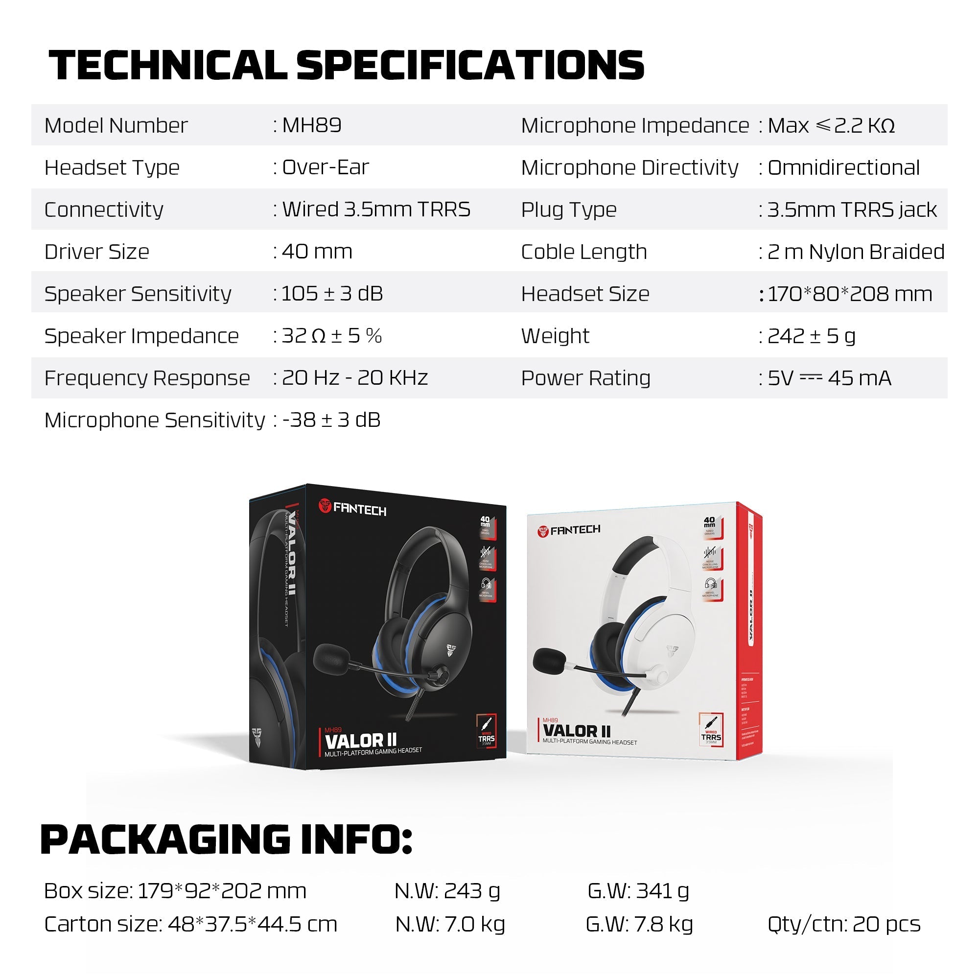 FANTECH MH89 VALOR II Multi Platform Gaming Headset Black Headset 3.5
