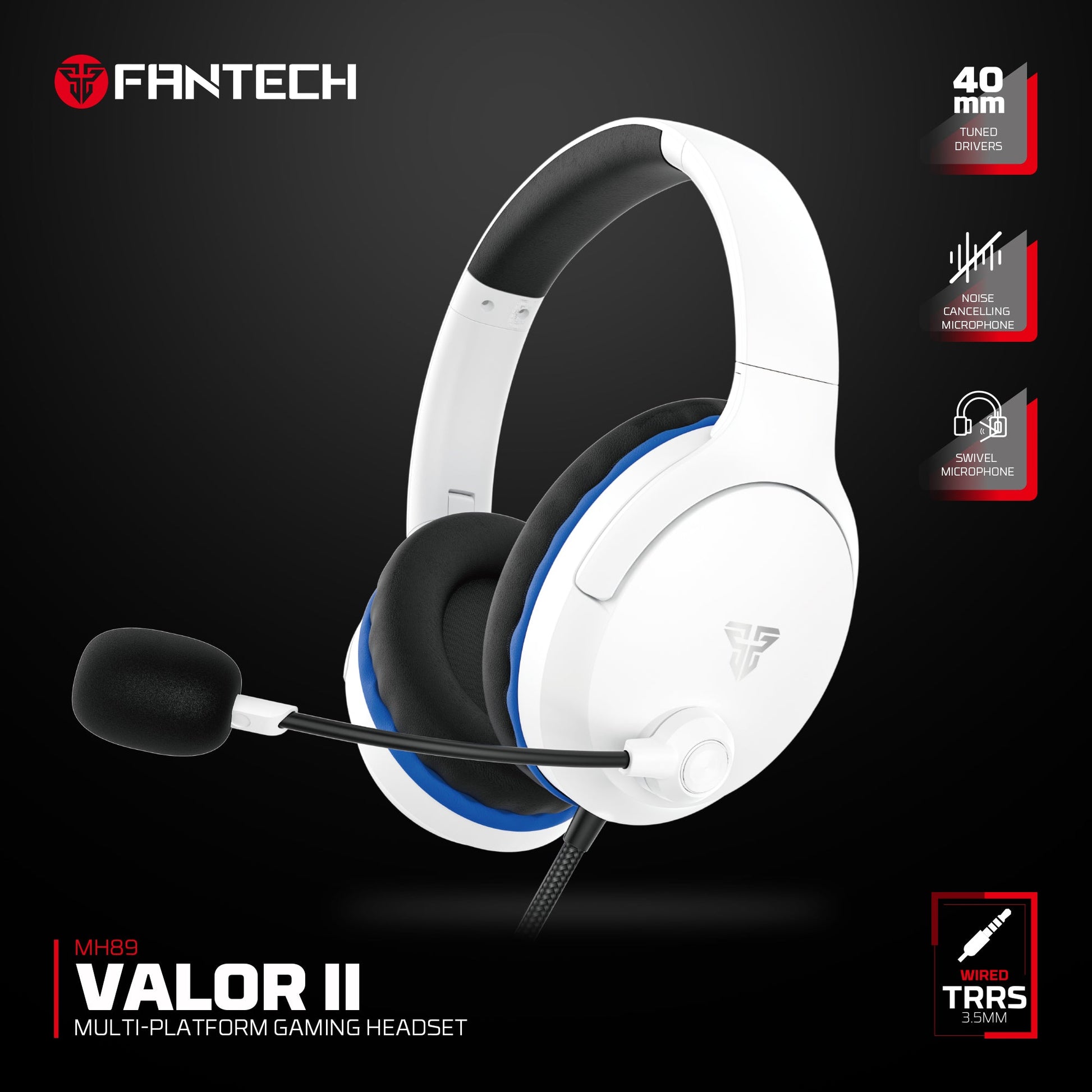 FANTECH MH89 VALOR II Multi Platform Gaming Headset White Headset 3.5