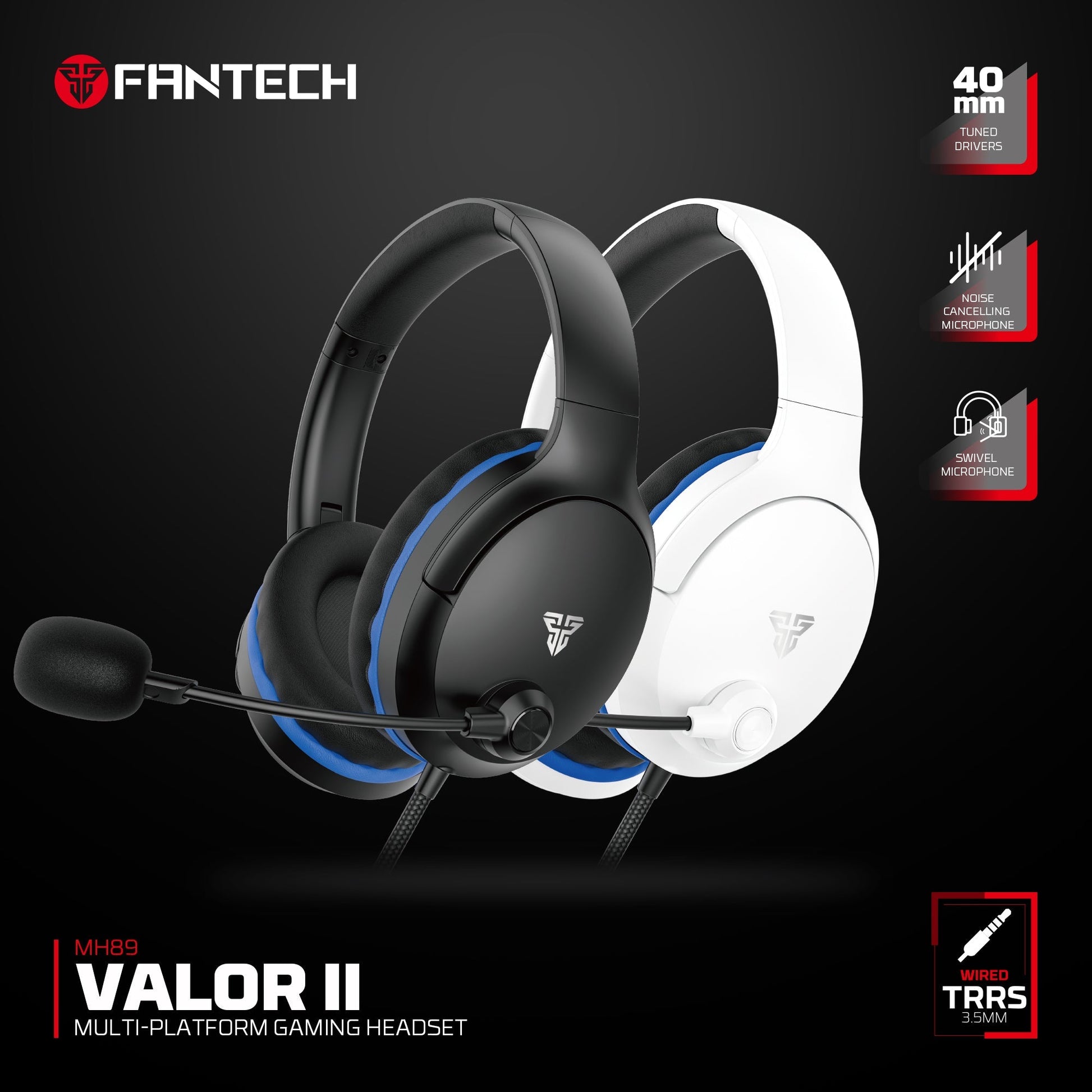 FANTECH MH89 VALOR II Multi Platform Gaming Headset White Headset 3.5