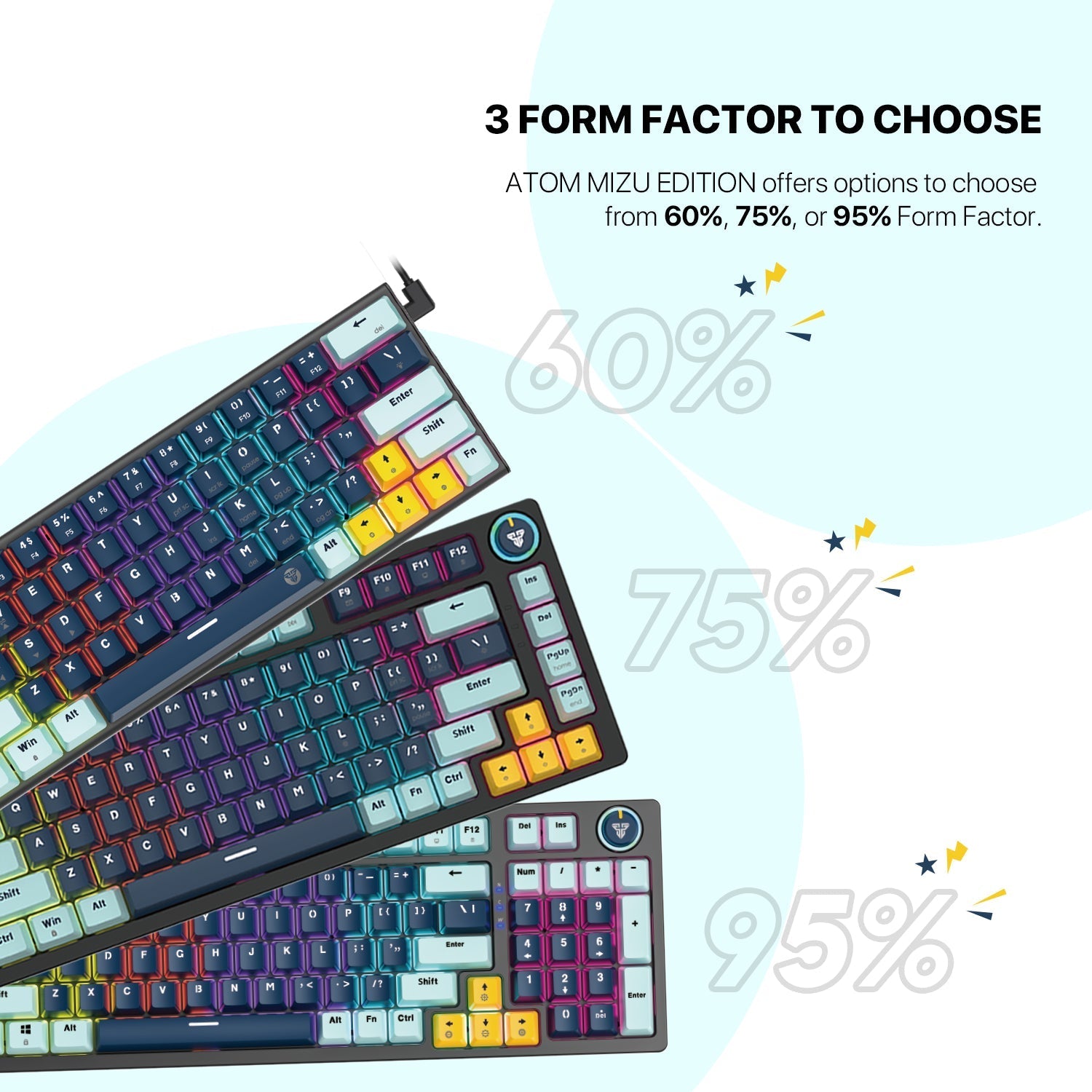 Fantech mk874 v2 atom 63 hot swappable mechanical keyboard sky blue - Fun Touch