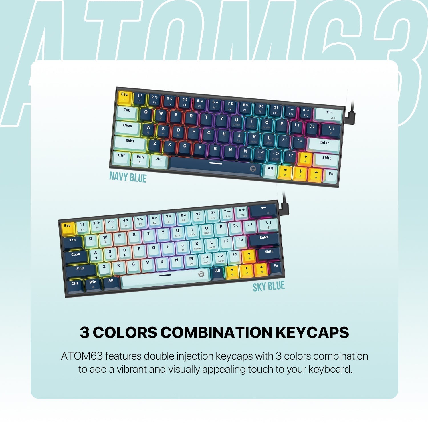 Fantech MK874 V2 Atom 63 Hot swappable Mechanical Keyboard Navy Blue Keyboard