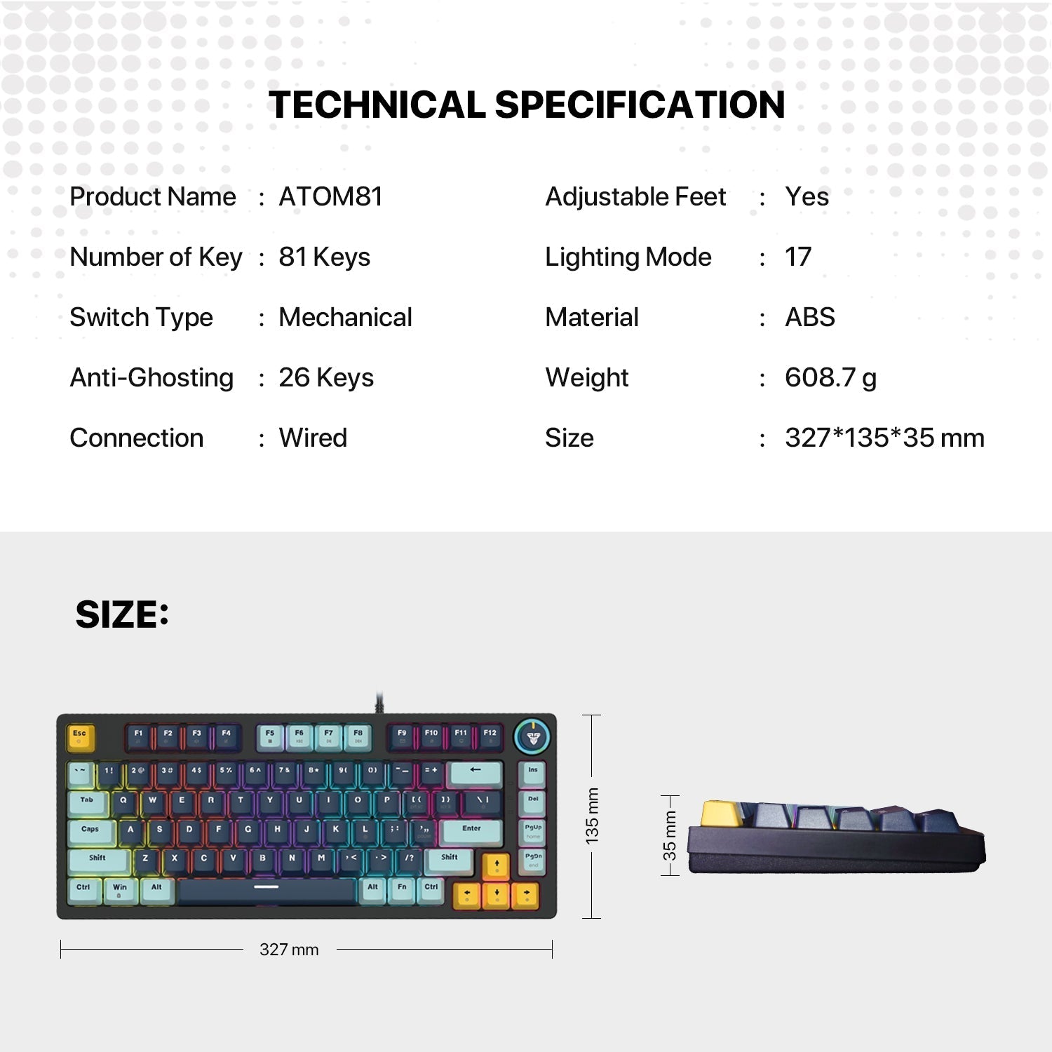 Fantech mk875v2 atom 81 rgb mechanical gaming keyboard mizu edition navy blue - Fun Touch