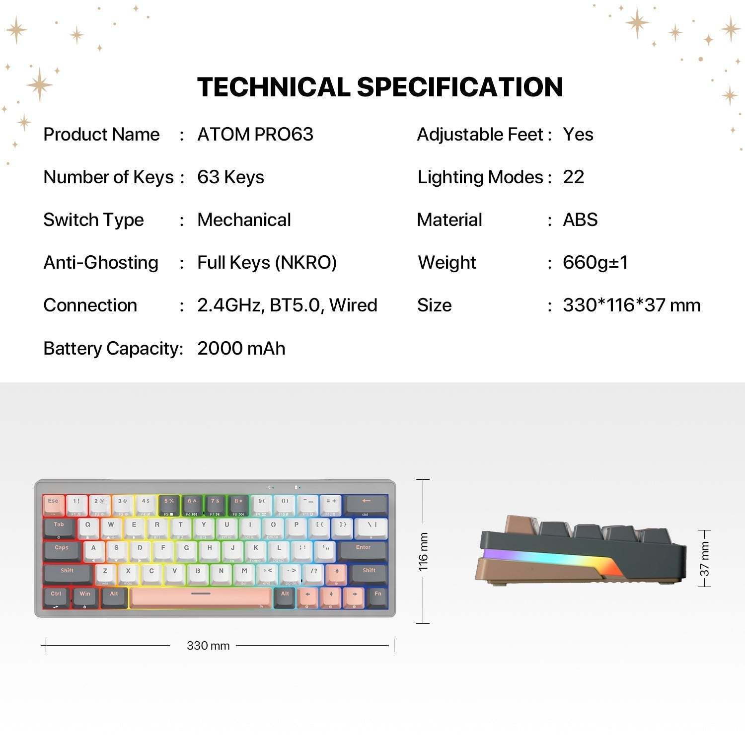 Fantech mk912 atom pro63 rgb bluetooth, wireless gaming keyboard mercury - Fun Touch