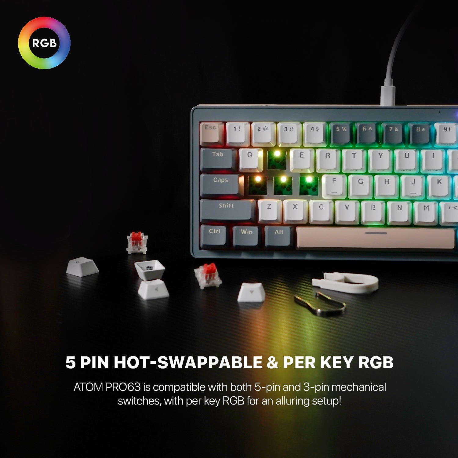Fantech MK912 ATOM PRO63 RGB Bluetooth Wireless Gaming keyboard Saturn Keyboard