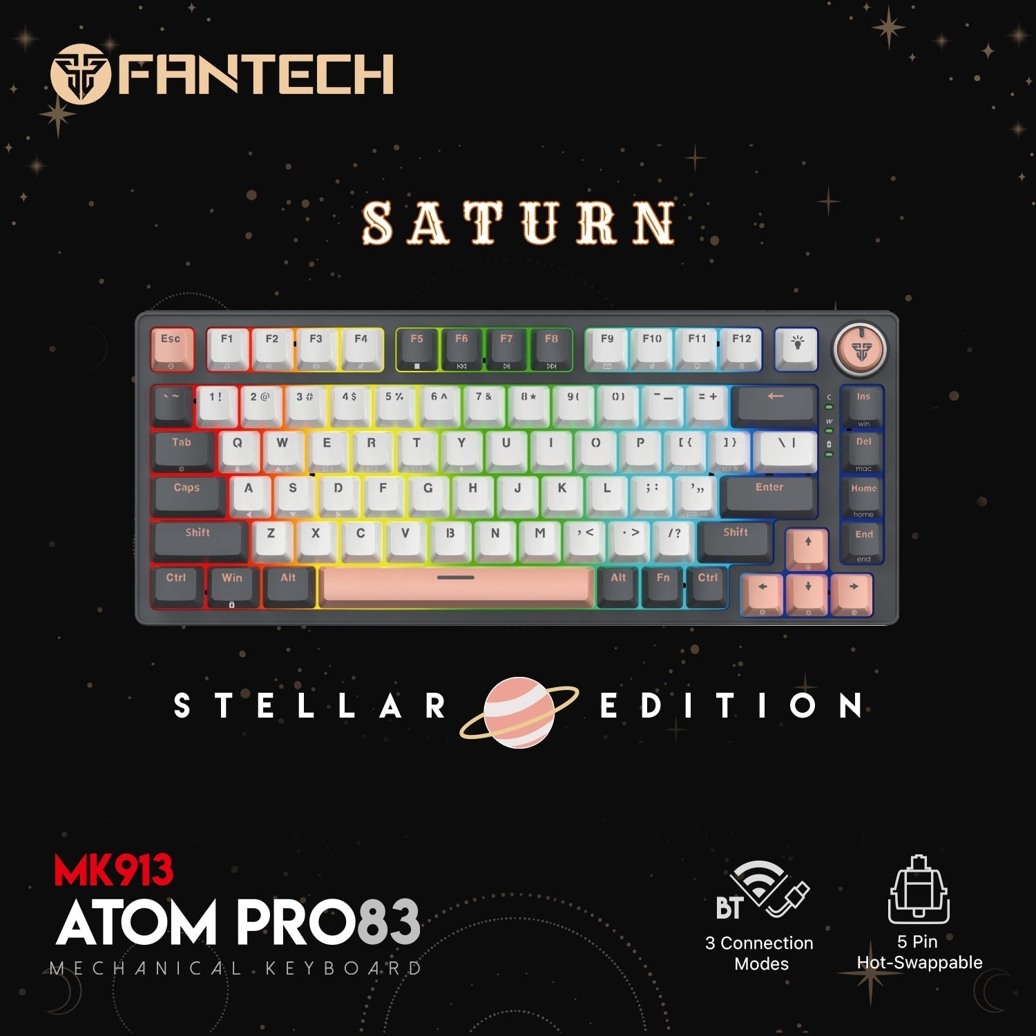 Fantech mk913 atom pro83 rgb bluetooth wireless gaming keyboard saturn