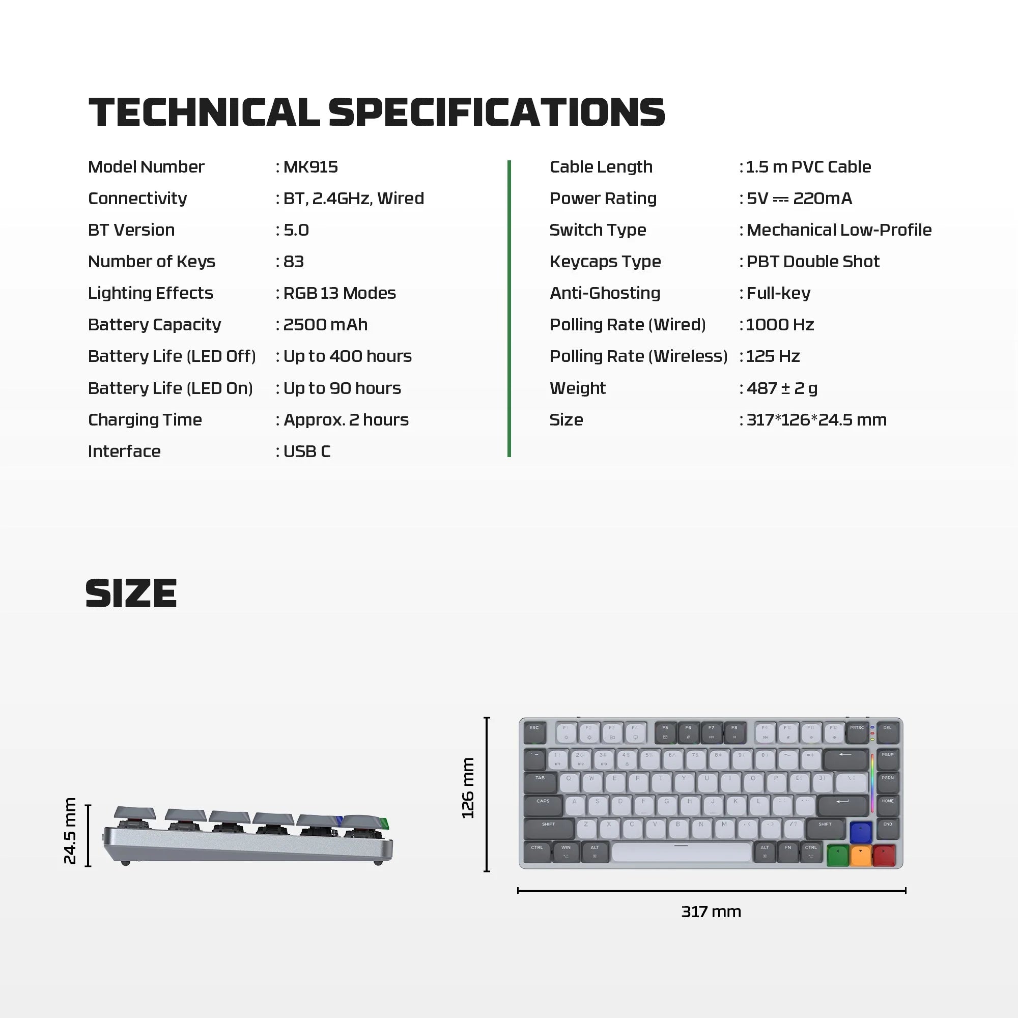 Fantech MK915 75% Low Profile Wireless Mechanical Keyboard SUPER MAXFIT AIR83