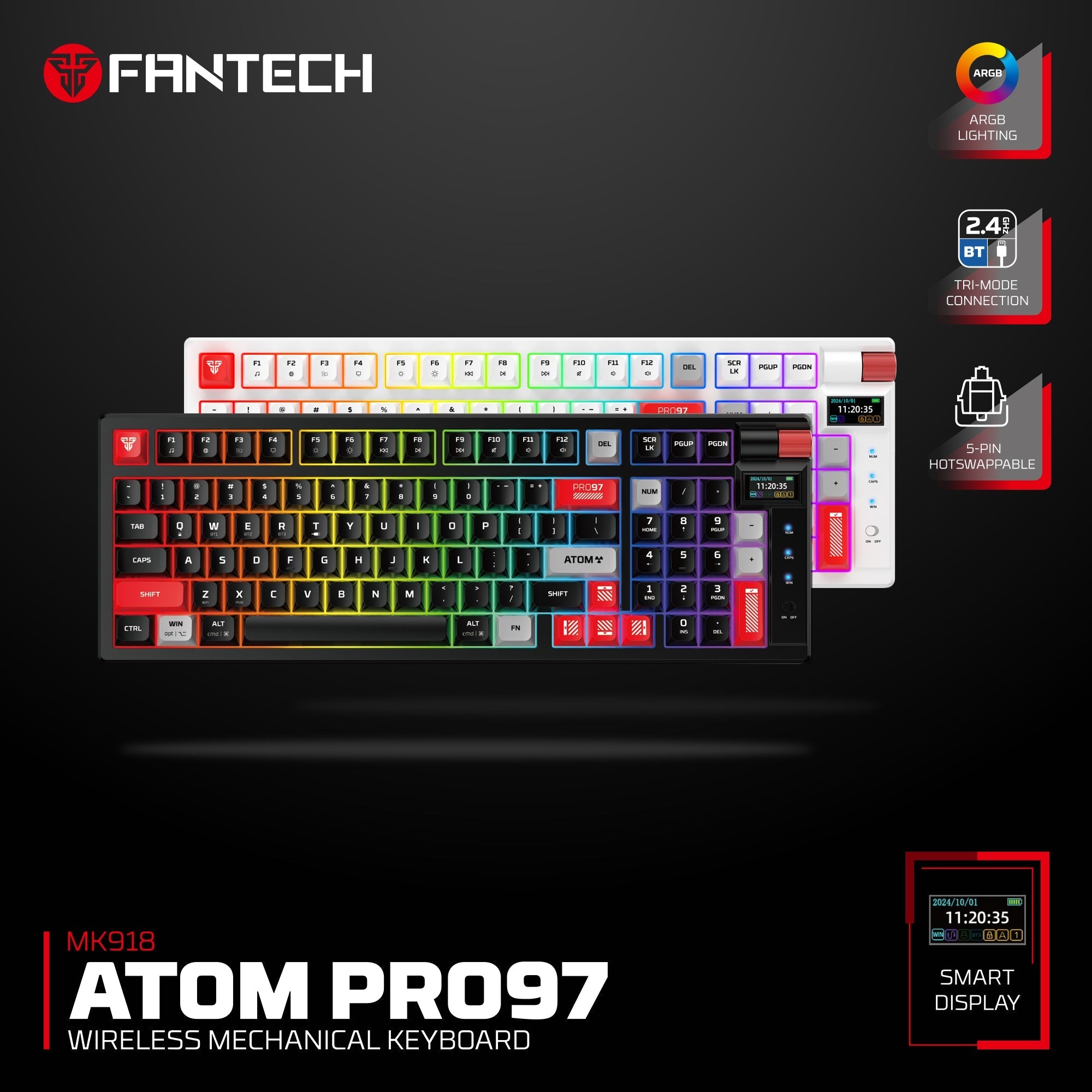 FANTECH MK918 ATOM PRO97 WIRELESS MECHANICAL GAMING KEYBOARD WHITE Keyboard