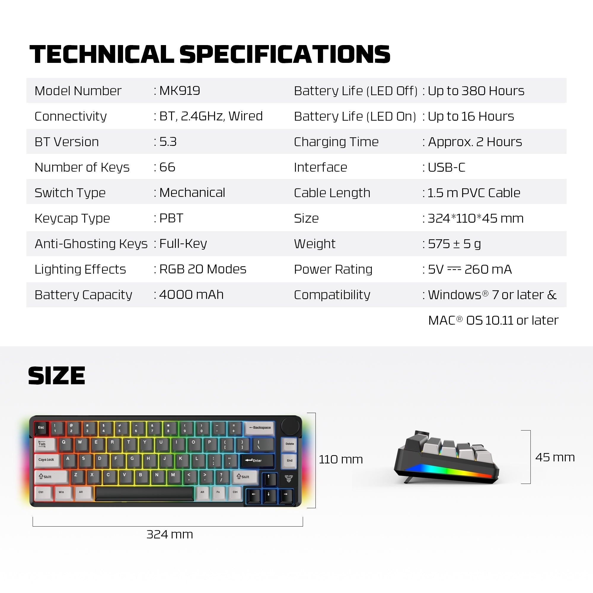 Fantech MK919 ATOM PRO66 Mechanical Keyboard Black Keyboard