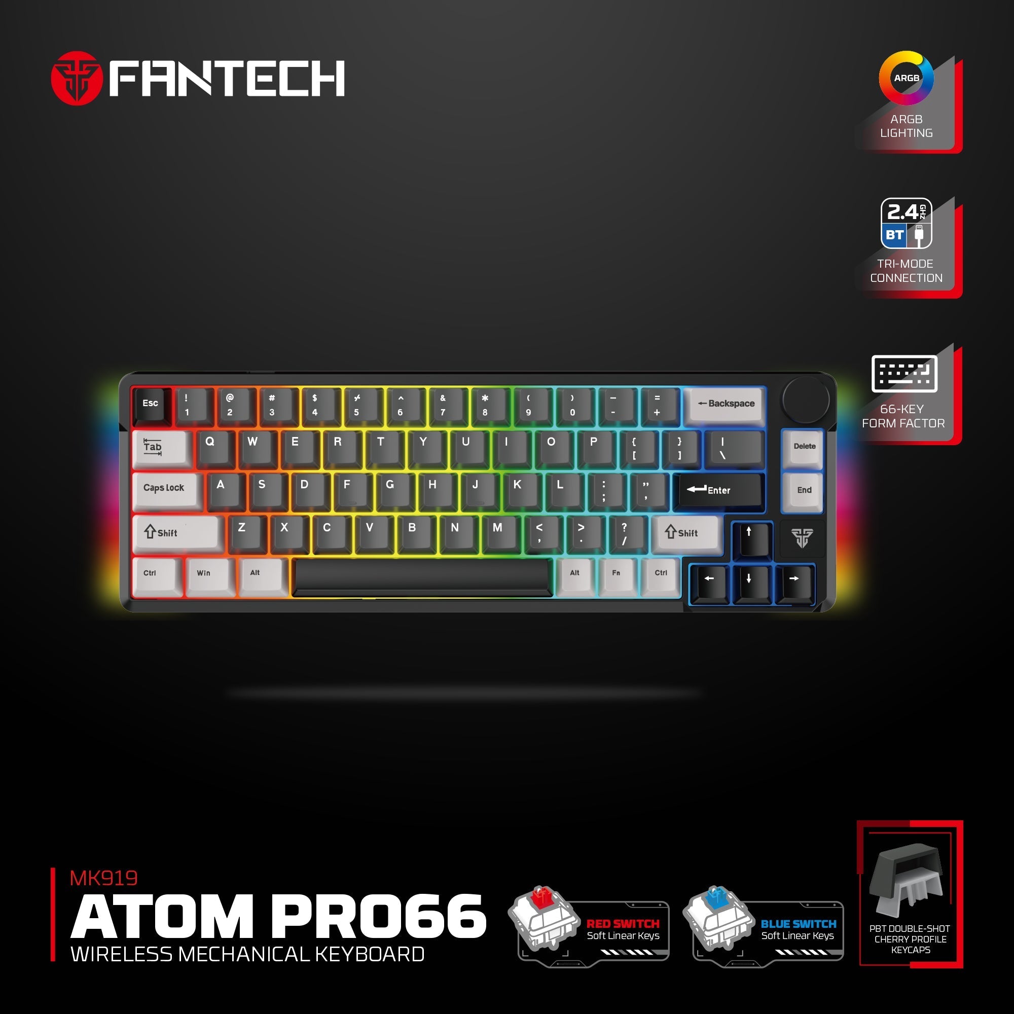 Fantech mk919 atom pro66 mechanical keyboard black