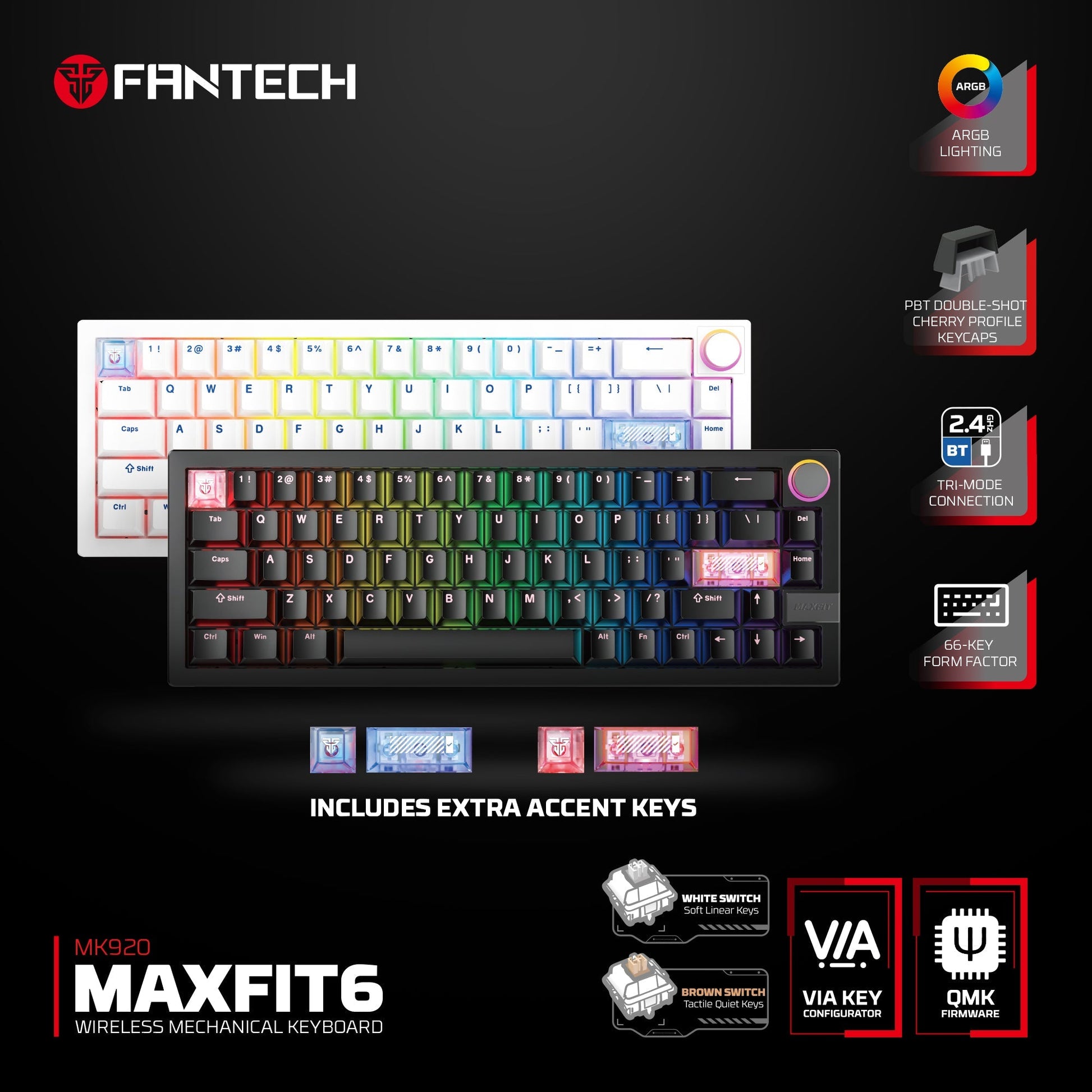 FANTECH MK920 MAXFIT6 Wireless Mechanical Gaming Keyboard Black Keyboard