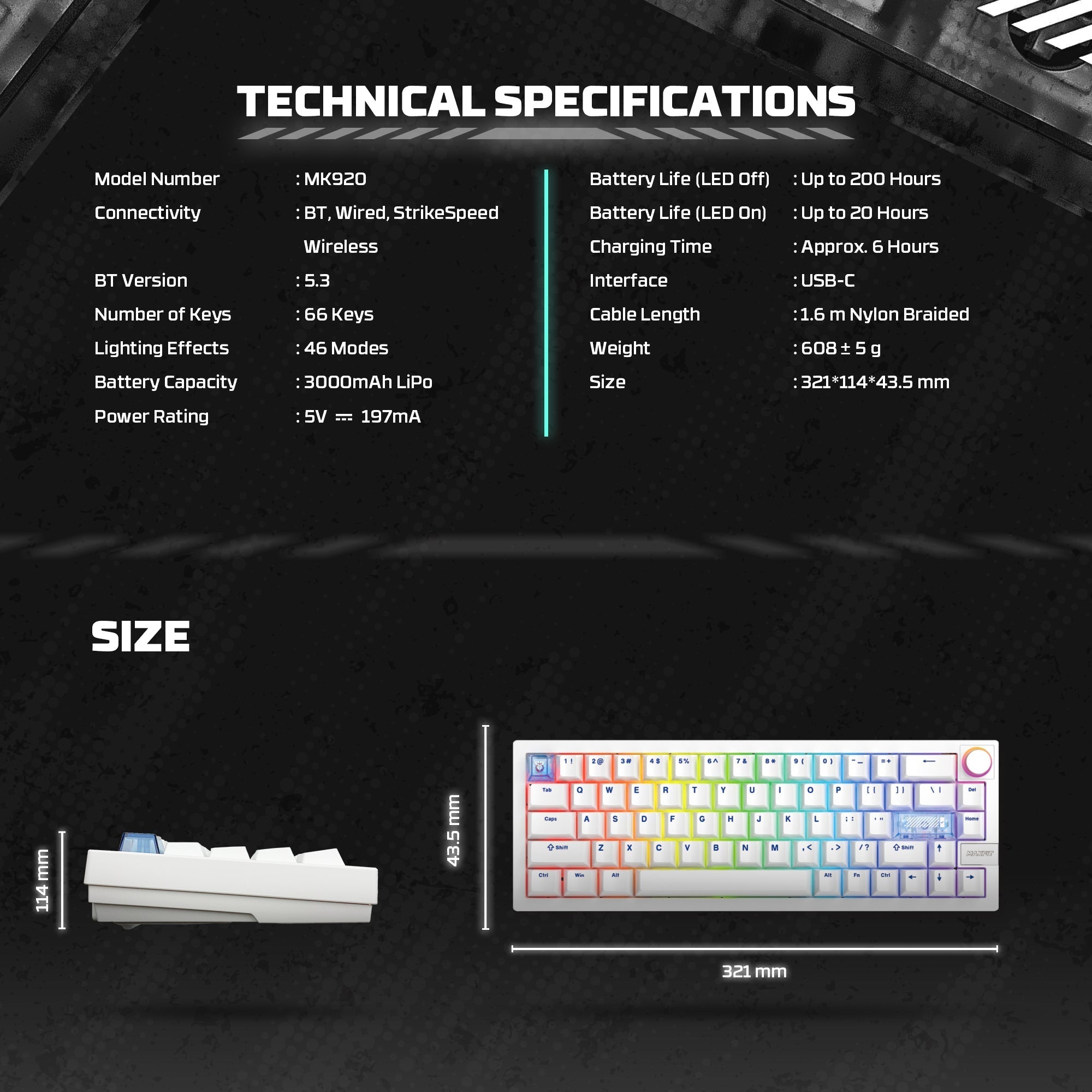 FANTECH MK920 MAXFIT6 Wireless Mechanical Gaming Keyboard White Keyboard
