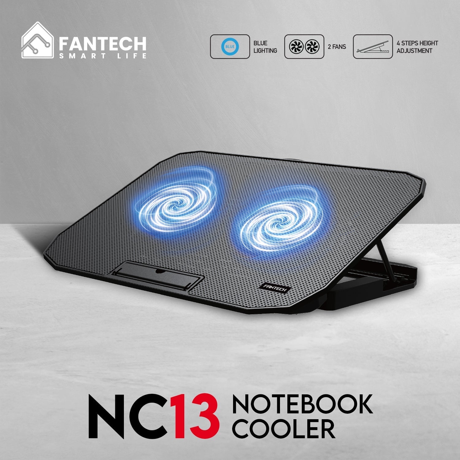 Fantech NoteBook Cooler NC13 Two Fan Suitable For 9 15.6 Inch Laptop Cooling