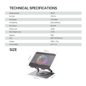 Fantech ns30 notebook stand and cooling fan rgb computer risers & stands