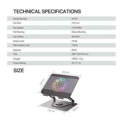Fantech ns30 notebook stand and cooling fan rgb computer risers & stands