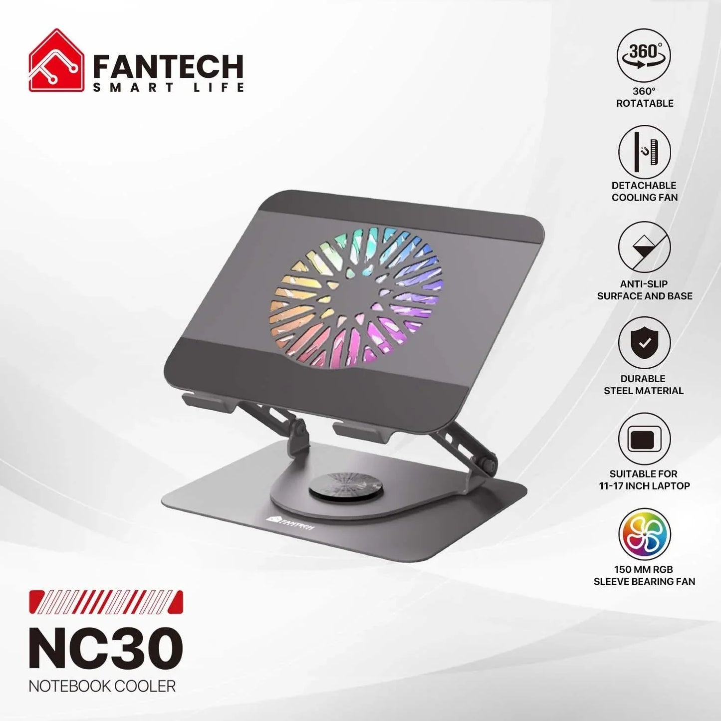 Fantech ns30 notebook stand and cooling fan rgb computer risers & stands