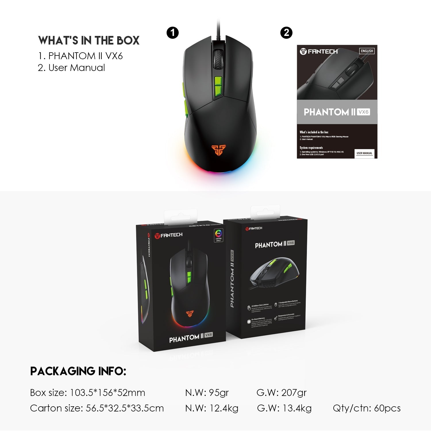 Fantech Phantom II VX6 Neon Macro Gaming Mouse Mouse
