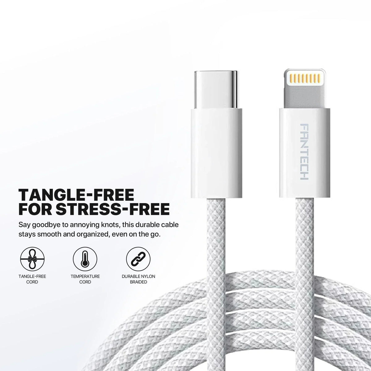 Fantech pk202 20w fast charging plug usb c braided cable power iphone - cables & chargers | mobile essential