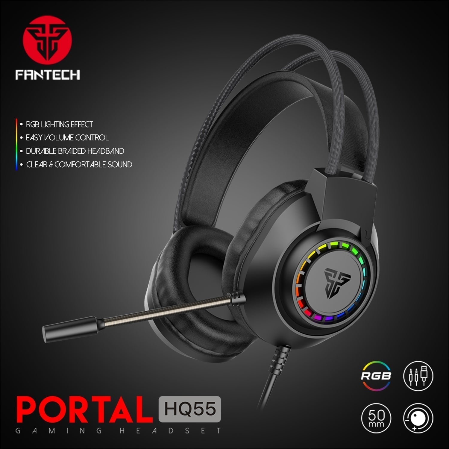 Fantech PORTAL HQ55 3.5mm Jack Headset Gaming RGB JOD 11