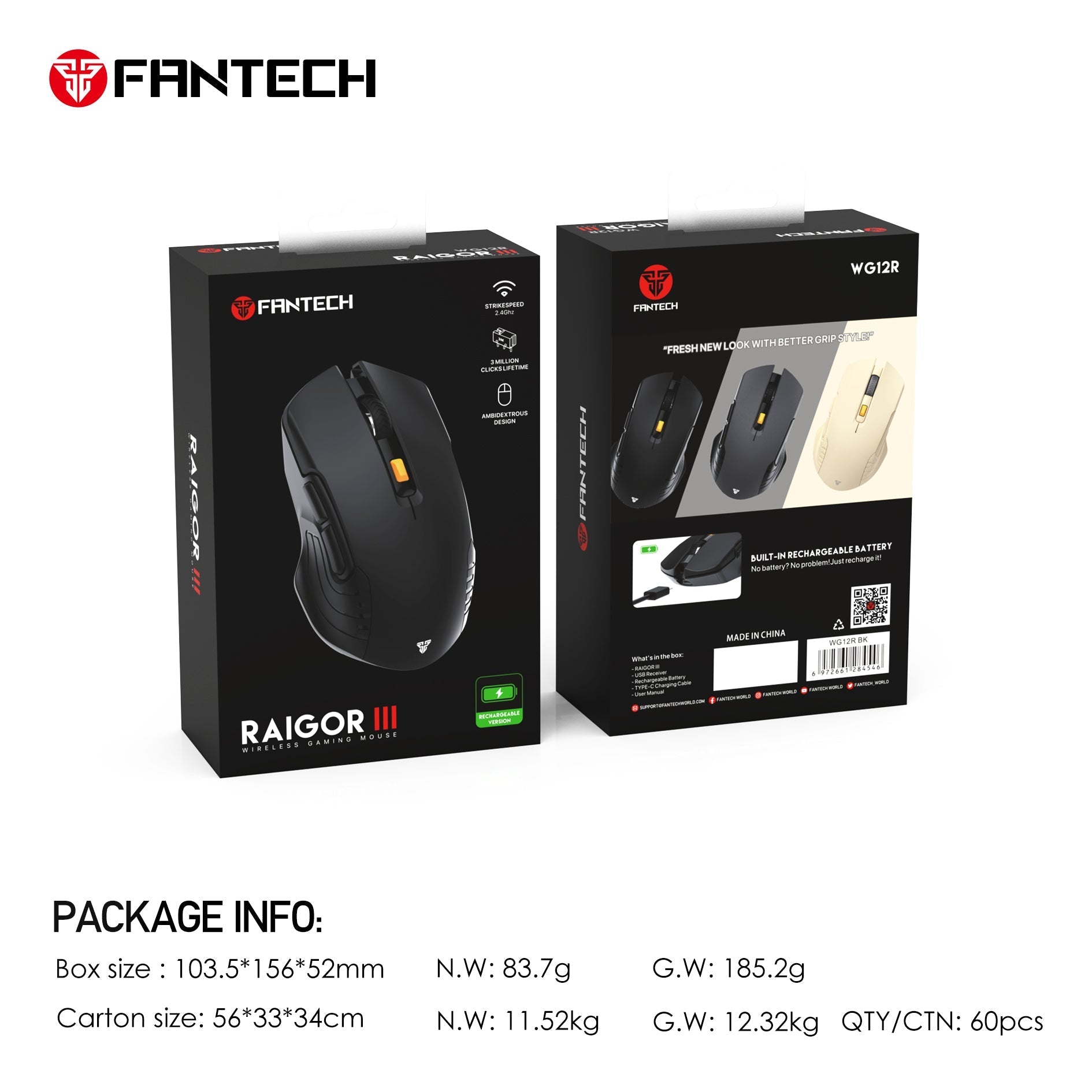 Fantech RAIGOR Gen III WG12R Rechargeable Mouse Wireless Gaming Mouse
