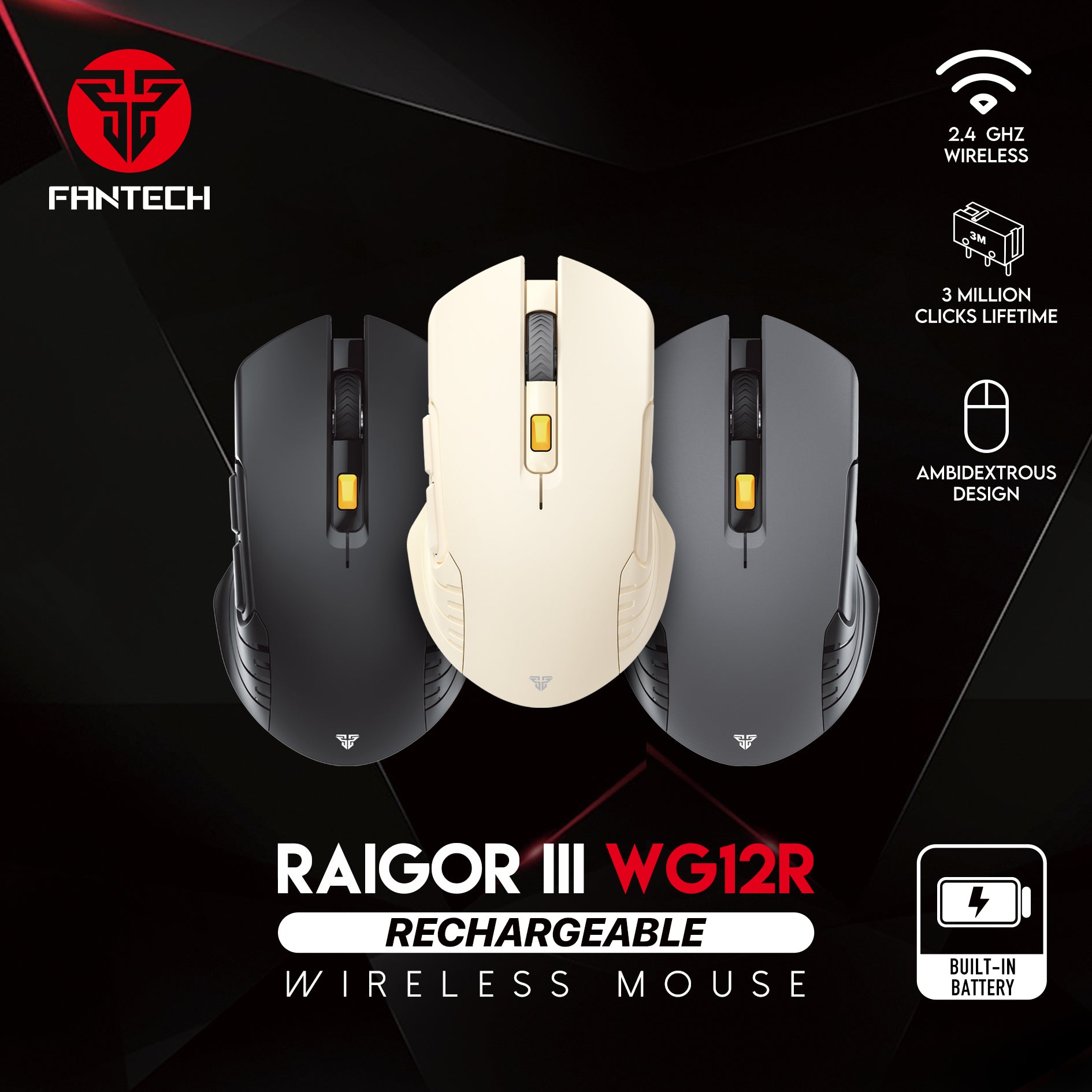 Fantech RAIGOR Gen III WG12R Rechargeable Mouse Wireless Gaming Mouse